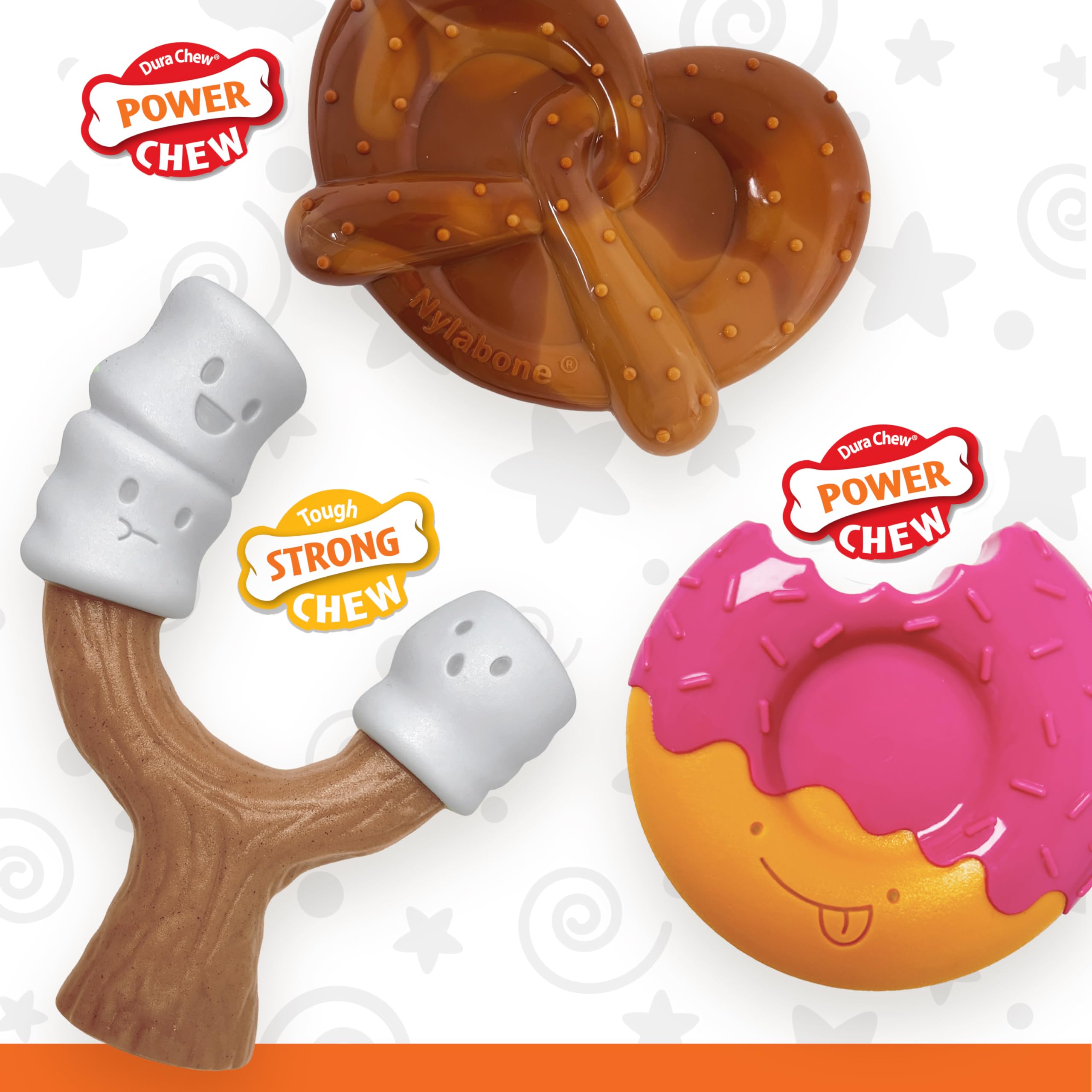 **Nylabone Power Chew Toy Bundle for Aggressive Chewers - Bacon, Marshmallow & Peanut Butter Flavored Dog Chew Toys for Large Dogs Up to 50 lbs (3-Pack) - Durable Chew Toys for Playtime, Training & Dental Health**