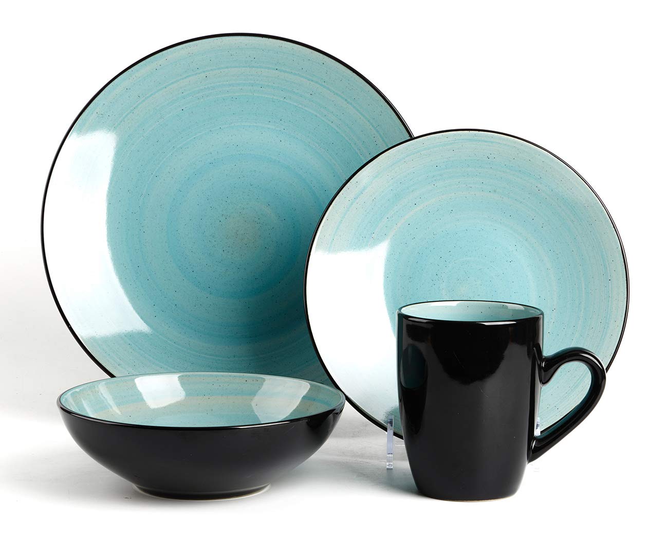 Stoneware Sonoma Dinnerware Set - Black & Speckled Spin Wash Turquoise Plates, Bowls & Mugs | Elegant Dinnerware for Restaurants, Weddings & Everyday Dining