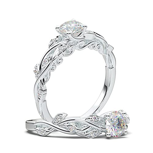 2.4 CT Round Cut Diamond Art Deco Ring - 14k White Gold Leaf Twig Floral Engagement Wedding Ring for Women - Perfect for Proposals, Anniversaries, and Special Occasions