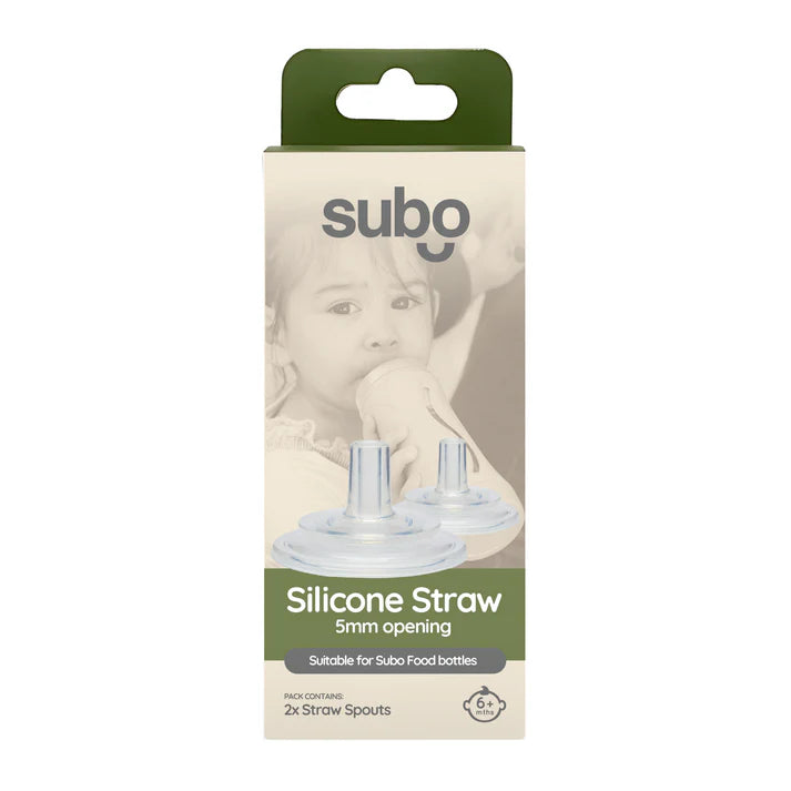 Subo Food Bottle Straw Spout 2 Pack - 5mm Silicone Replacement Straw Tips for Baby Bottles, Sippy Cups & Drink Containers - BPA-Free, Durable & Easy to Clean for Home, Travel & Daycare Use