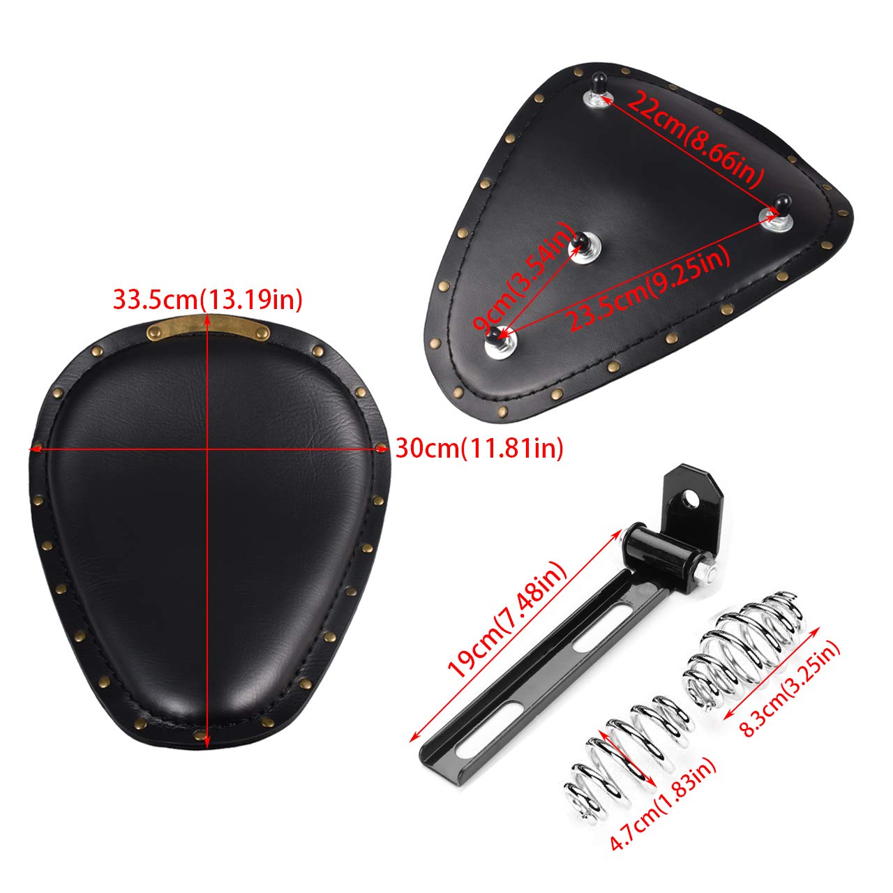 Harley Motorcycle Solo Seat Cushion with Baseplate & Spring - Comfortable Seat Pad & Saddle Bracket for Harley, Honda, Yamaha, Kawasaki (Black) - Perfect for Long Rides & Custom Bike Builds