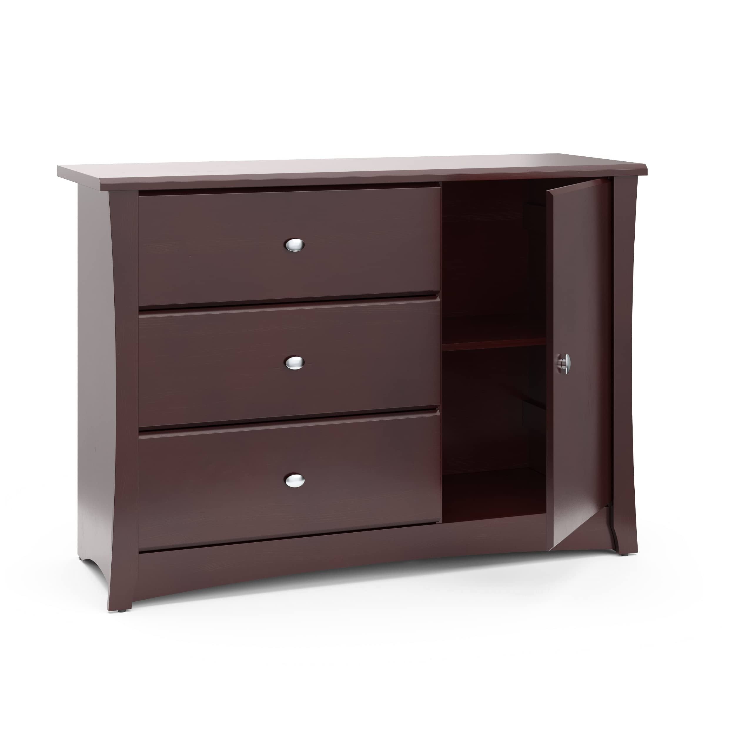 Storkcraft Crescent 3-Drawer Dresser in Espresso Finish - Baby & Kids Nursery Storage Organizer, Universal Design Chest with Drawers for Bedroom, Perfect for Toddler Room Organization and Clothes Storage