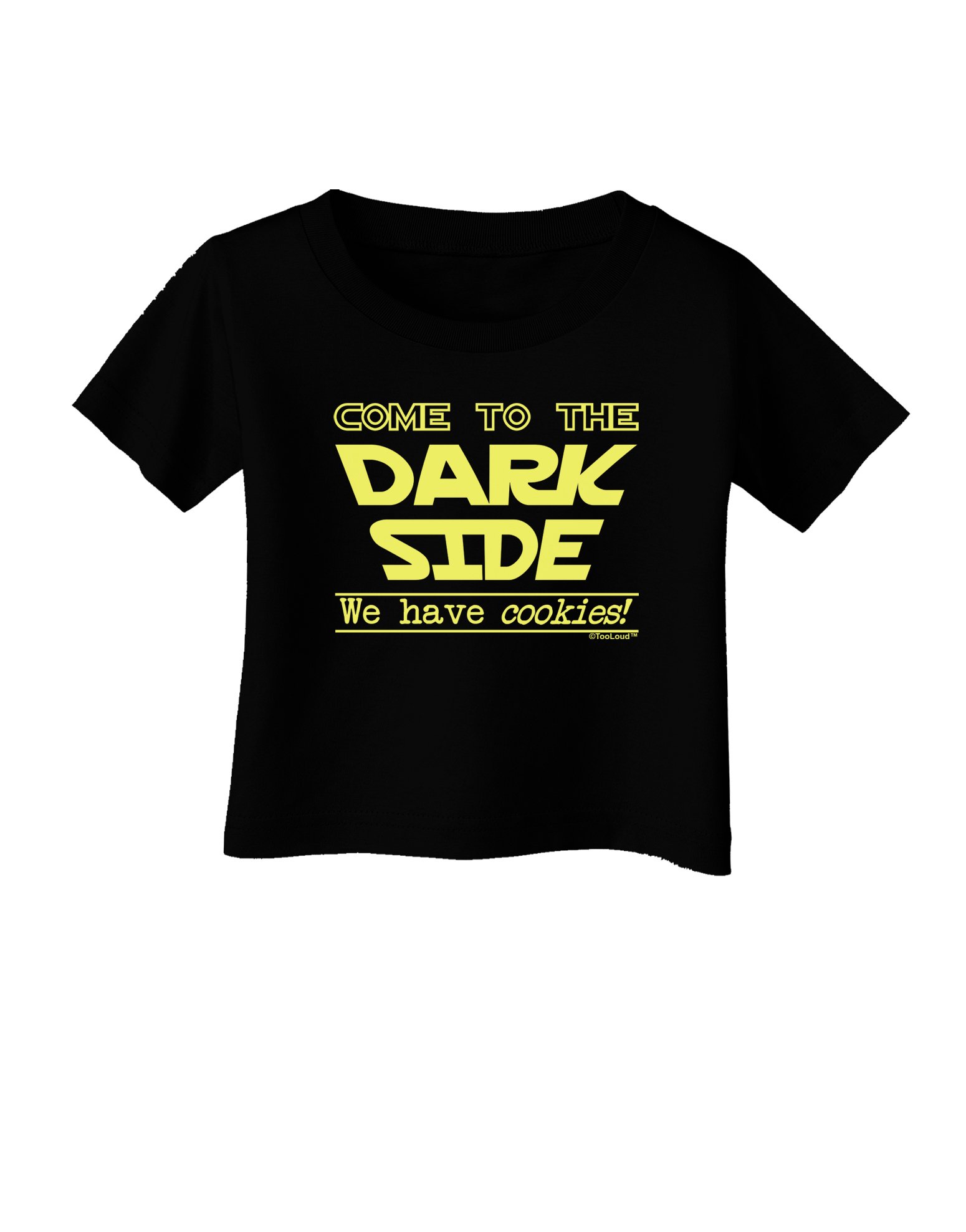 TooLoud Come to The Dark Side - Cookies Baby T-Shirt | Black Cotton Tee for Infants | Cute Outfit for Playdates & Family Photos
