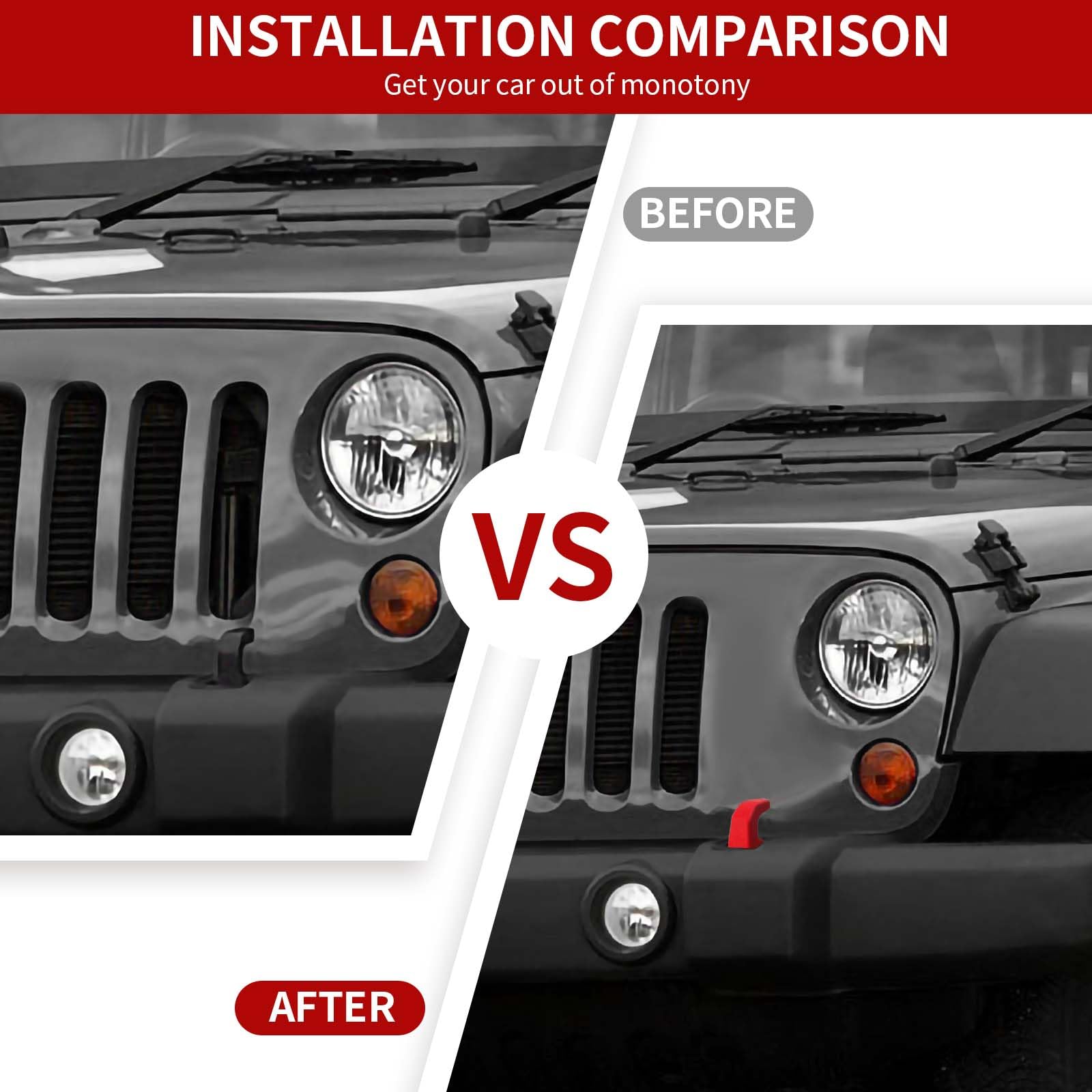 2Pcs Red Bumper Tow Hook Covers for 2007-2018 Jeep Wrangler JK/JKU & 2018-2025 JL/JLU/Gladiator JT - Durable Exterior Accessories for Off-Road Protection & Custom Styling