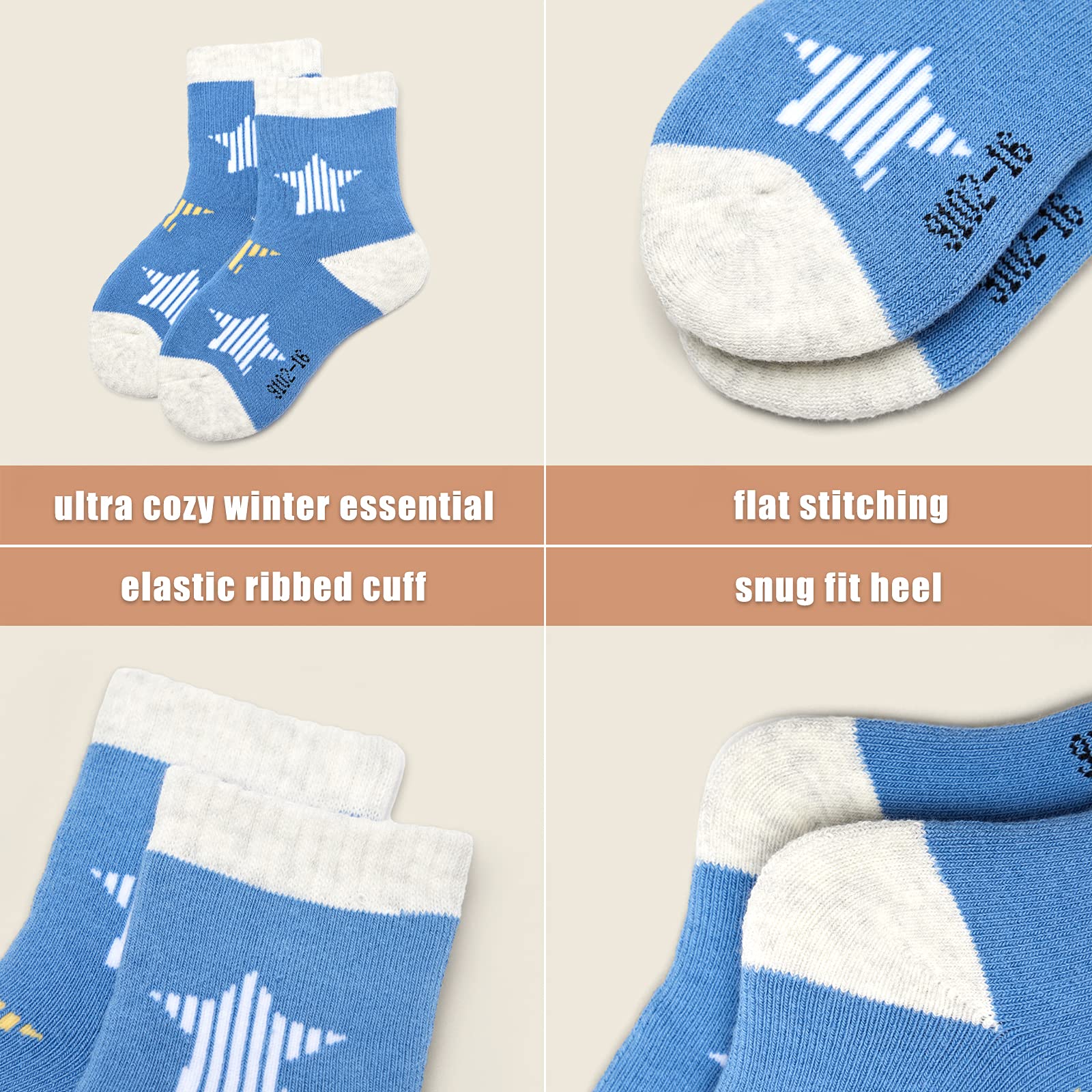 Boys Winter Socks 6 Pack - Warm Thermal Terry Crew Socks for Kids | Cold Weather, Snow Boots & Outdoor Activities