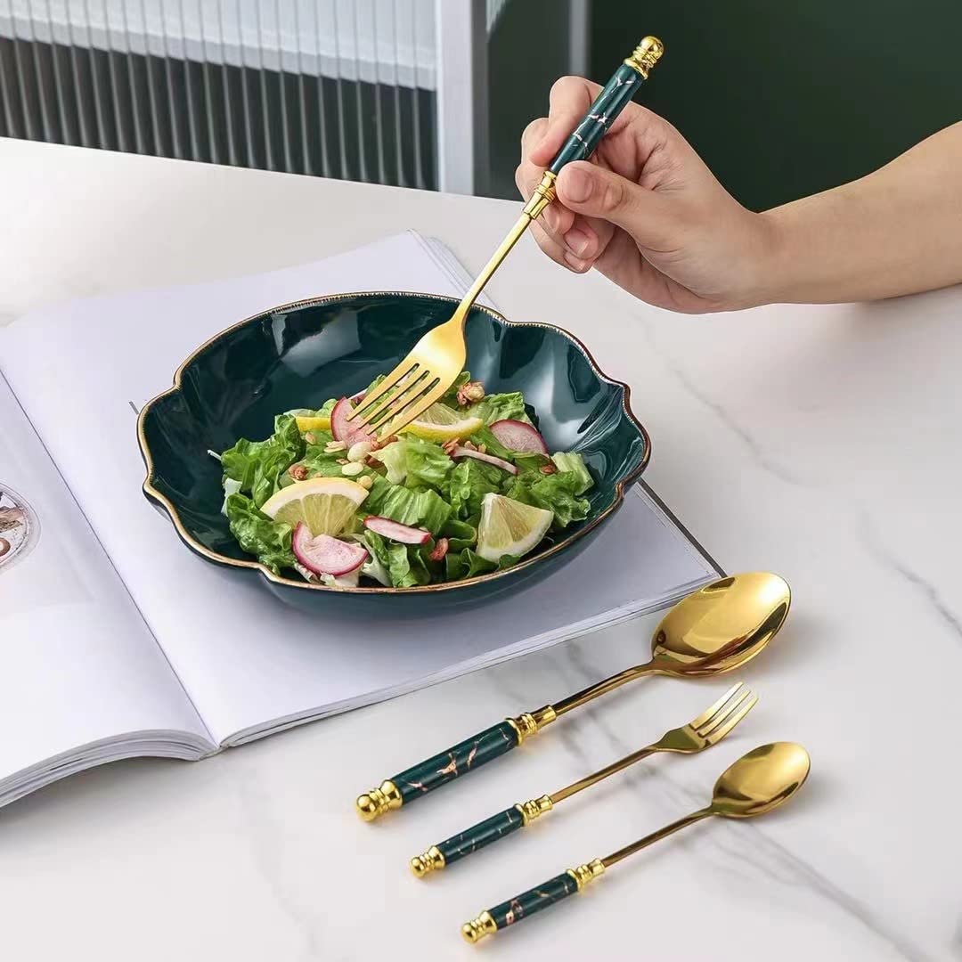 32-Piece Premium Stainless Steel Flatware Set with Ceramic Handle - Food Grade, Mirror Polished, Dishwasher Safe Silverware for 8 People (Dark Green) - Perfect for Dinner Parties, Restaurants, and Everyday Dining