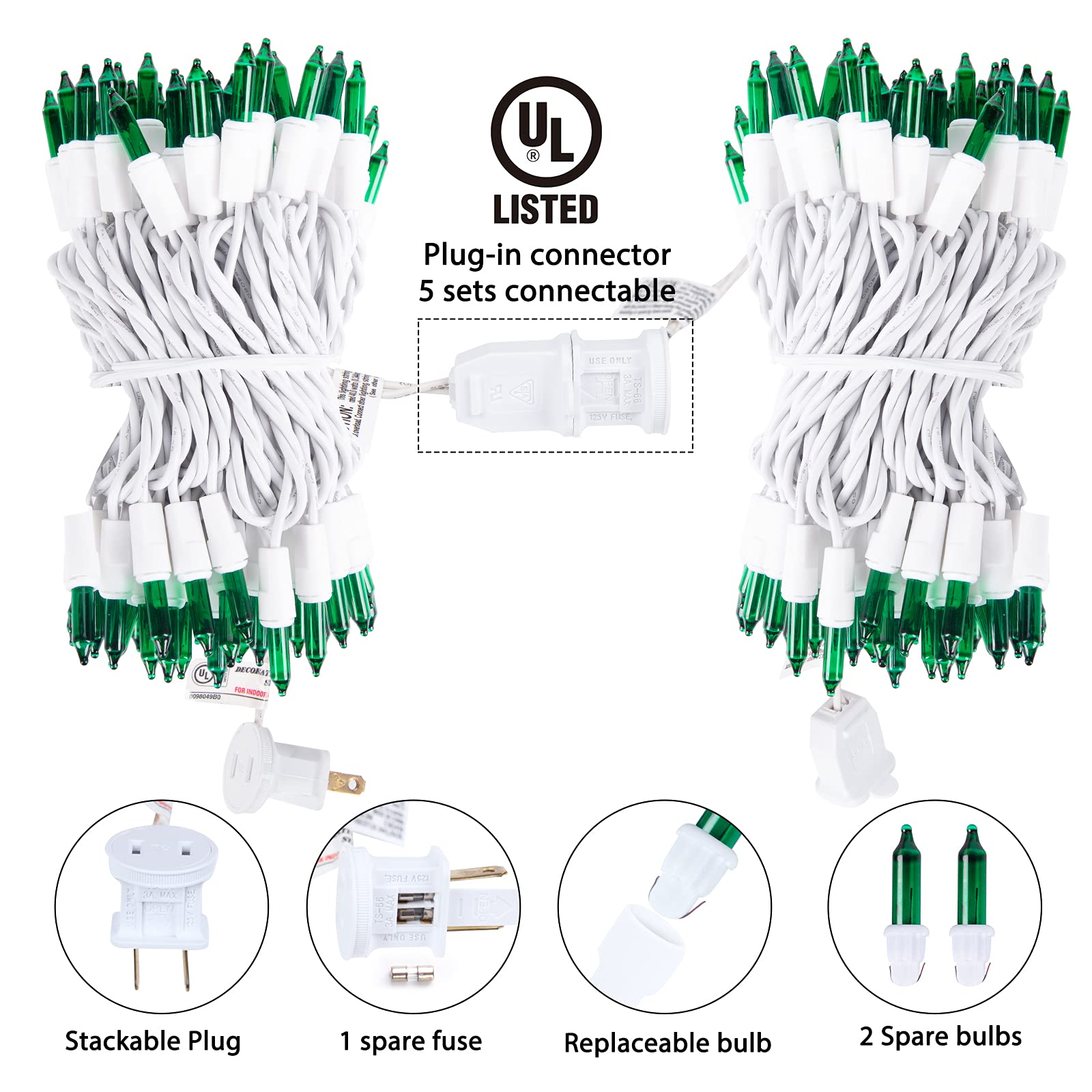 St. Patrick's Day Mini String Lights - 100 LED Green Fairy Lights, 27ft Waterproof Outdoor/Indoor Decor with White Wire & Detachable Bulbs - Perfect for Party, Patio, Christmas & Holiday Decorations