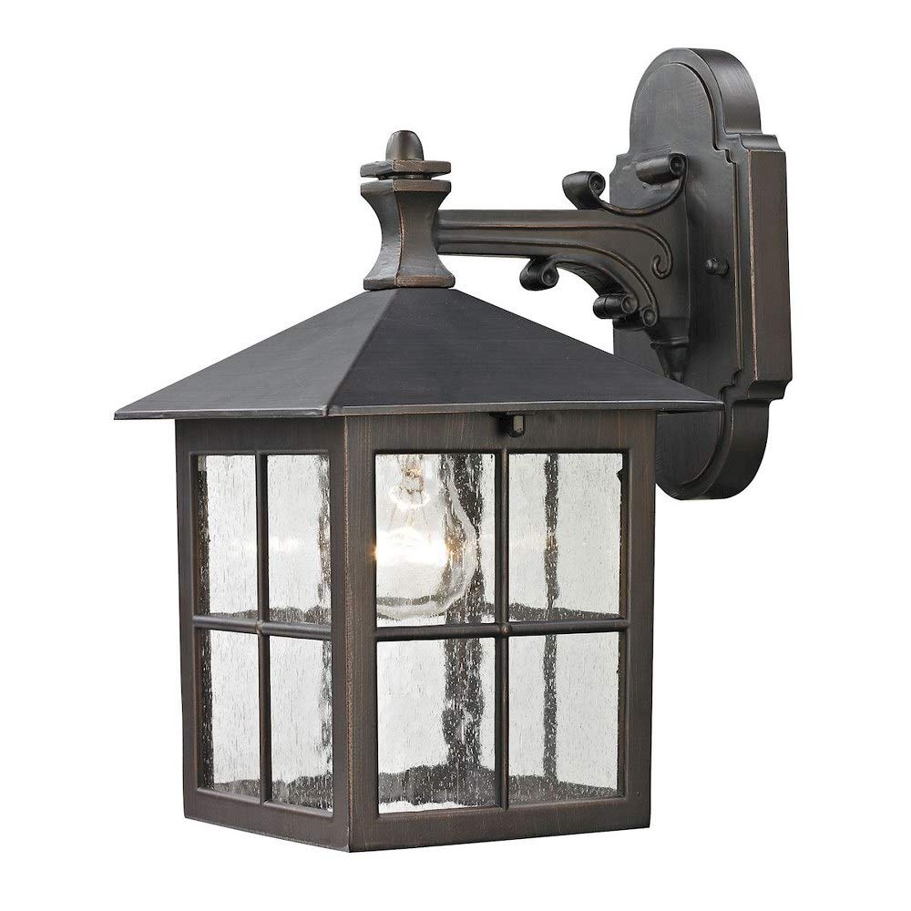 Square One Light Small Outdoor Wall Lantern - Hazelnut Bronze Finish with Clear Seeded Glass, Exposed Bulb Porch Light for Patio, Garden, and Entryway (Model 2499-BEL-4229282) by Bailey