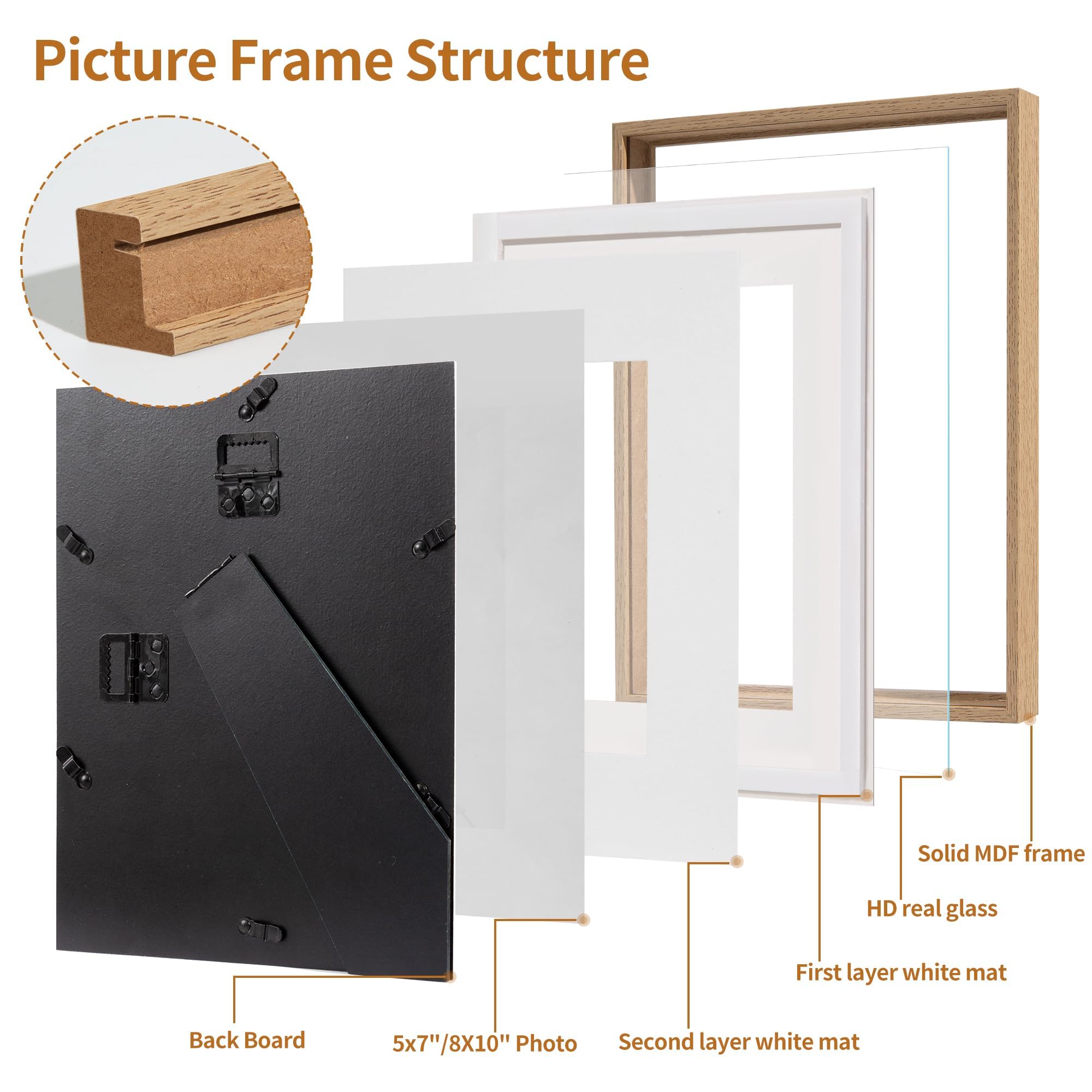 Afuly 5x7 Picture Frame with Mat for 8x10 Photos - Natural Wood Grain Modern Photo Frame with Double Mat - Perfect for Wall Hanging, Desk Display, Home Decor, and Gift Giving (Birthday, Mother's Day, Christmas)