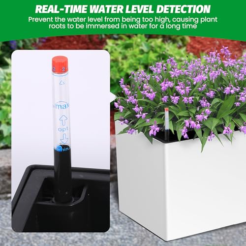 GARVEE 31 Inch Outdoor Planters Set of 2 - Self Watering Tall Planters with Wheels, Water Level Indicator & Drainage Holes - Large Decorative Flower Pots for Patio, Porch, Garden - Perfect for Herbs, Flowers & Small Trees
