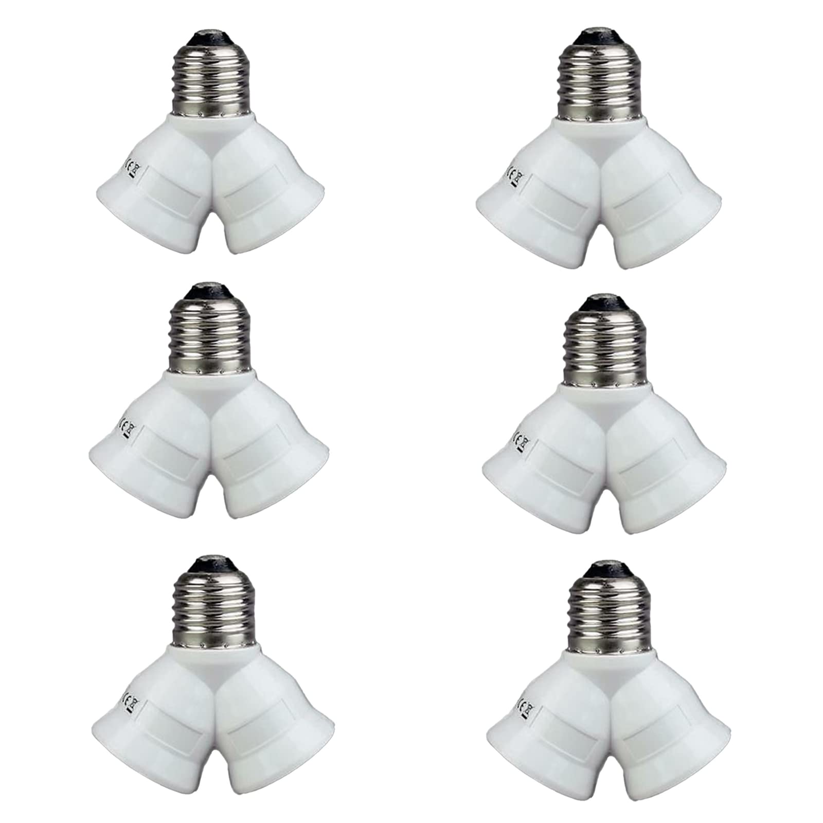 2 in 1 E27 to Dual E27 Lamp Socket Splitter Adapter - Y-Shape Light Bulb Holder Converter - Standard Screw Base Stand - Pack of 6 - Perfect for Home Lighting, Workshop, and DIY Projects