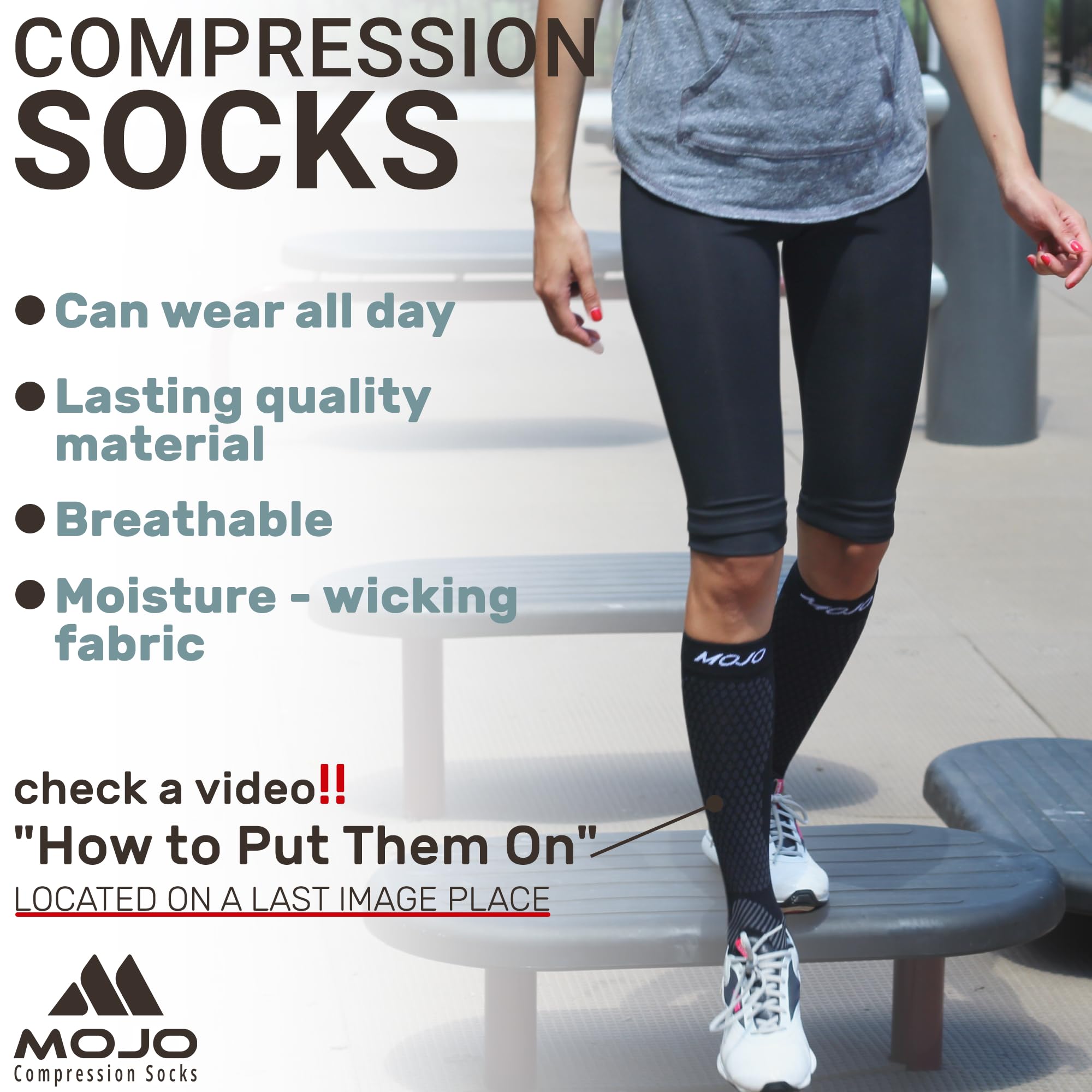 Mojo Compression Socks for Men & Women - 20-30mmHg Graduated Support for Athletic Performance, Workout Recovery & Travel Comfort - Ideal for Running, Nursing & Long Flights
