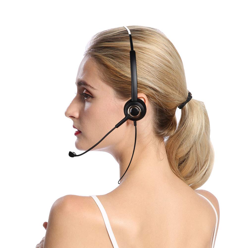 Noise Canceling Call Center Headset with Microphone - 3.5mm Rear Mounted Office Headphones for Customer Service, Compatible with Most Call Center Phones - Perfect for Call Centers, Telemarketing & Remote Work