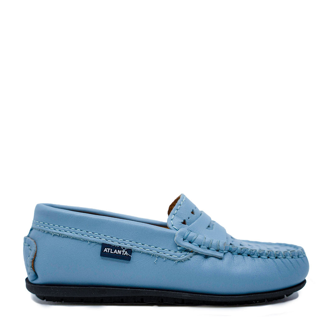Atlanta Moccasin Sky Blue Heart Cutout Penny Loafers - Women's Casual Slip-On Shoes for Work, Office & Everyday Wear