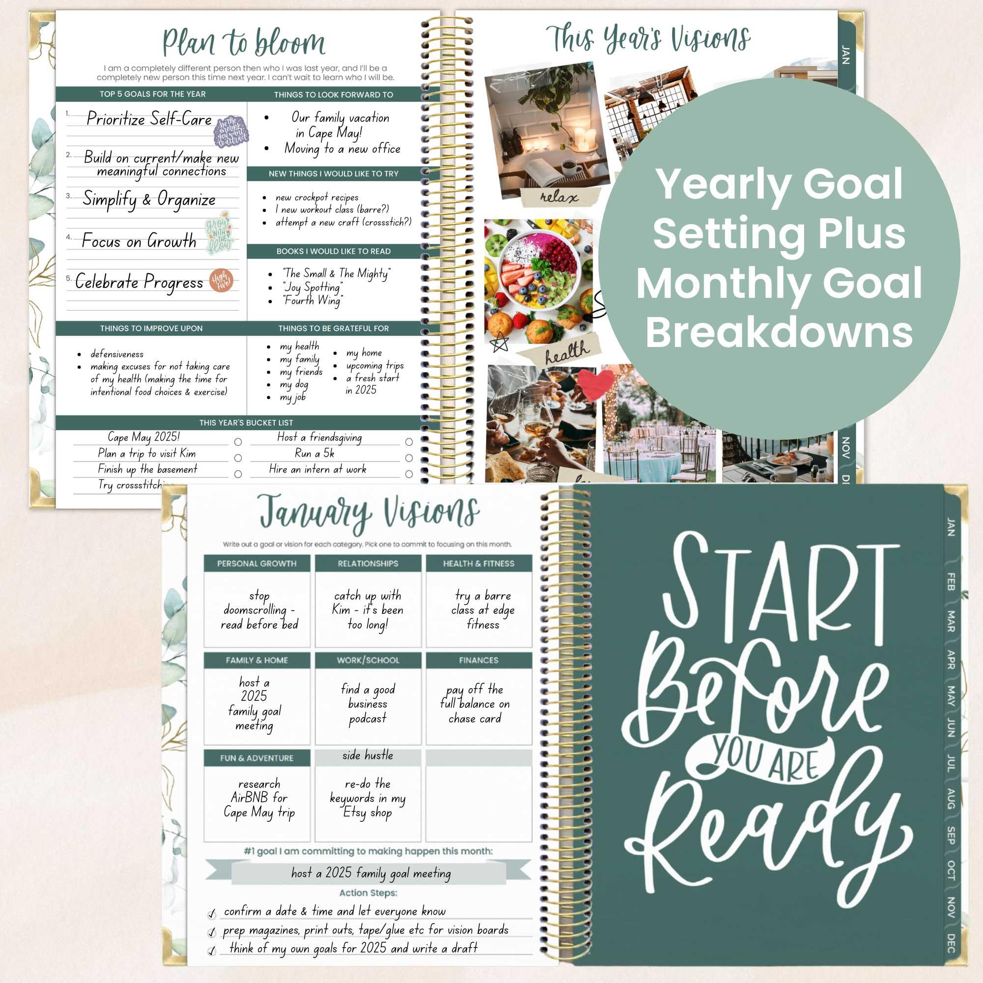 Bloom 2025 Daily Planner - Hardcover Goal & Vision Calendar (Jan-Dec 2025) with Monthly/Weekly Views - 7.5