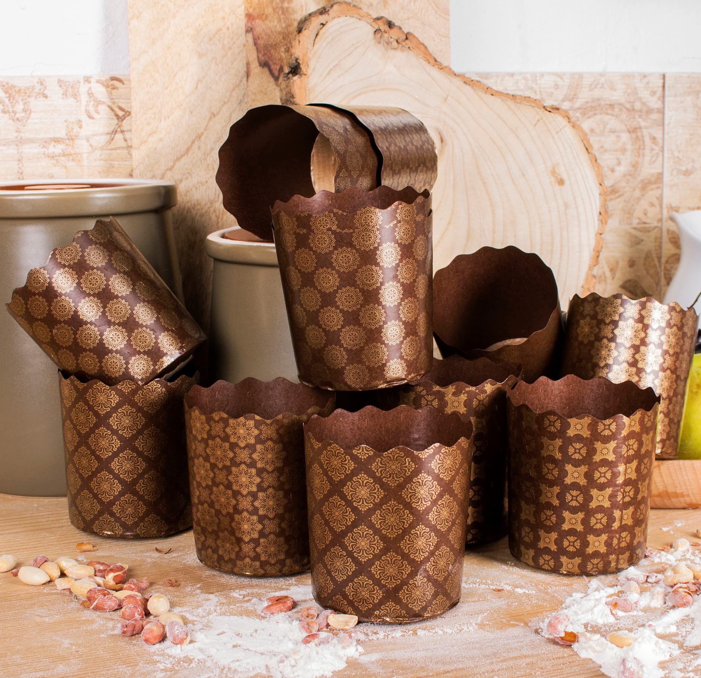 8oz Easter Bread Paper Molds - 25 Pack Kulich Baking Forms for Paska & Panettone | Non-Stick Brown Design (3.55