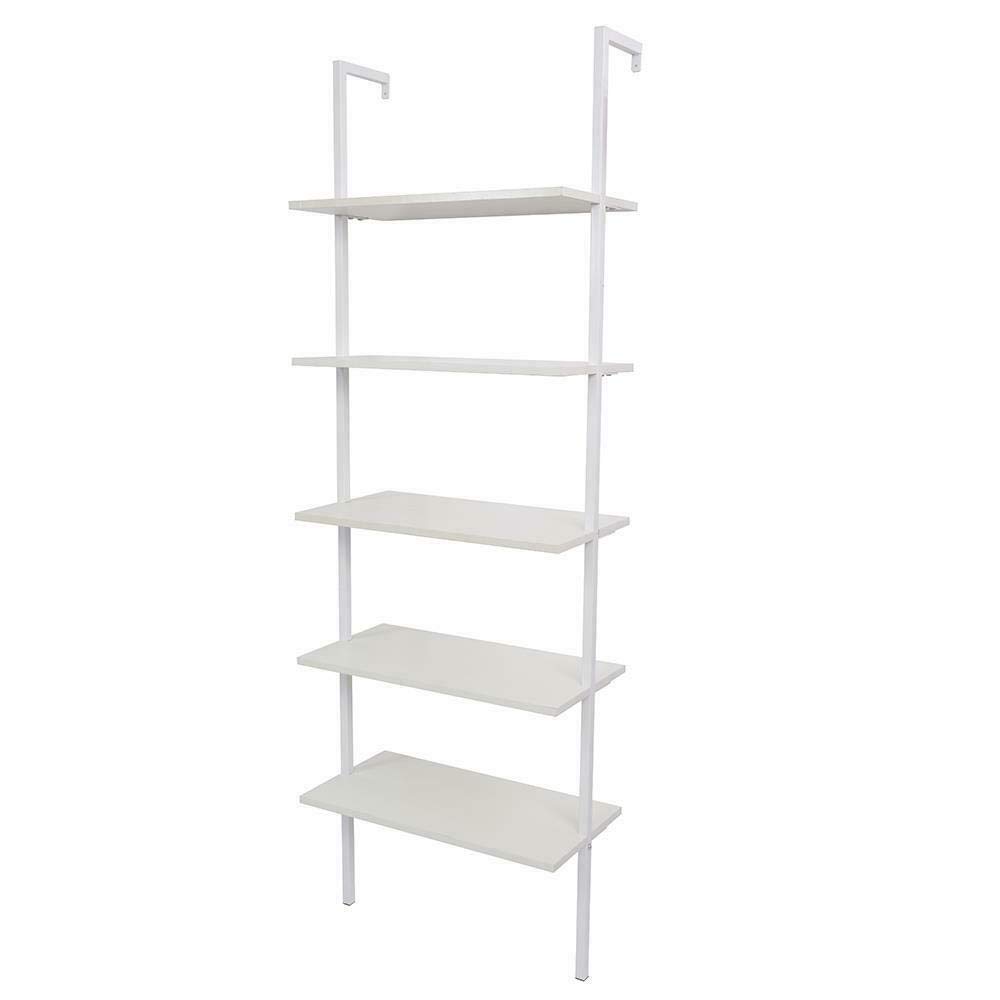 5-Shelf Ladder Bookcase - Wooden Metal Wall Storage for Bathroom & Home Decor