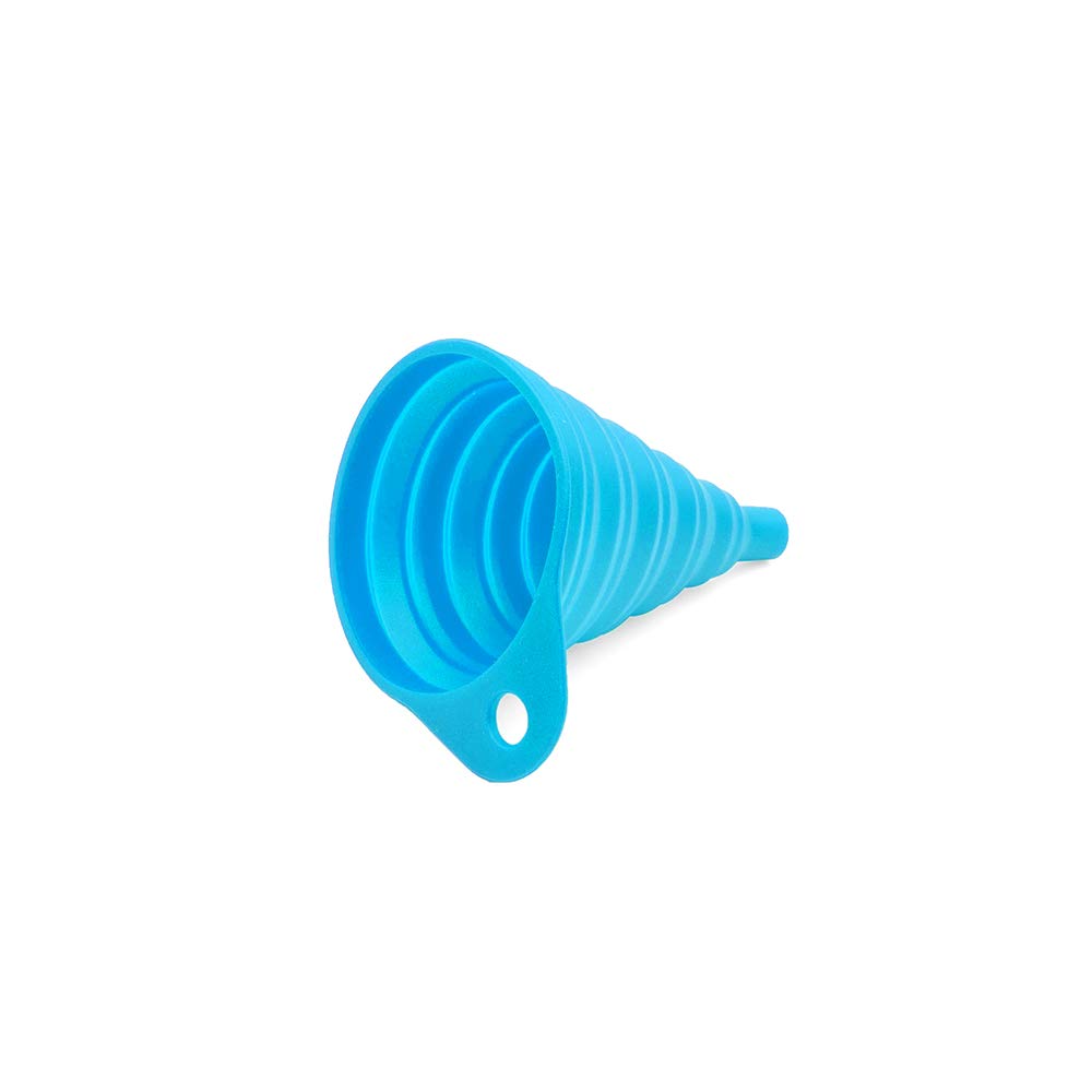 MOTO4U Universal Silicone Collapsible Fuel Funnel - Foldable Oil Funnel for Gas, Diesel & Liquids - Space Saving Blue Funnel for Car, Motorcycle, Boat & Home Use