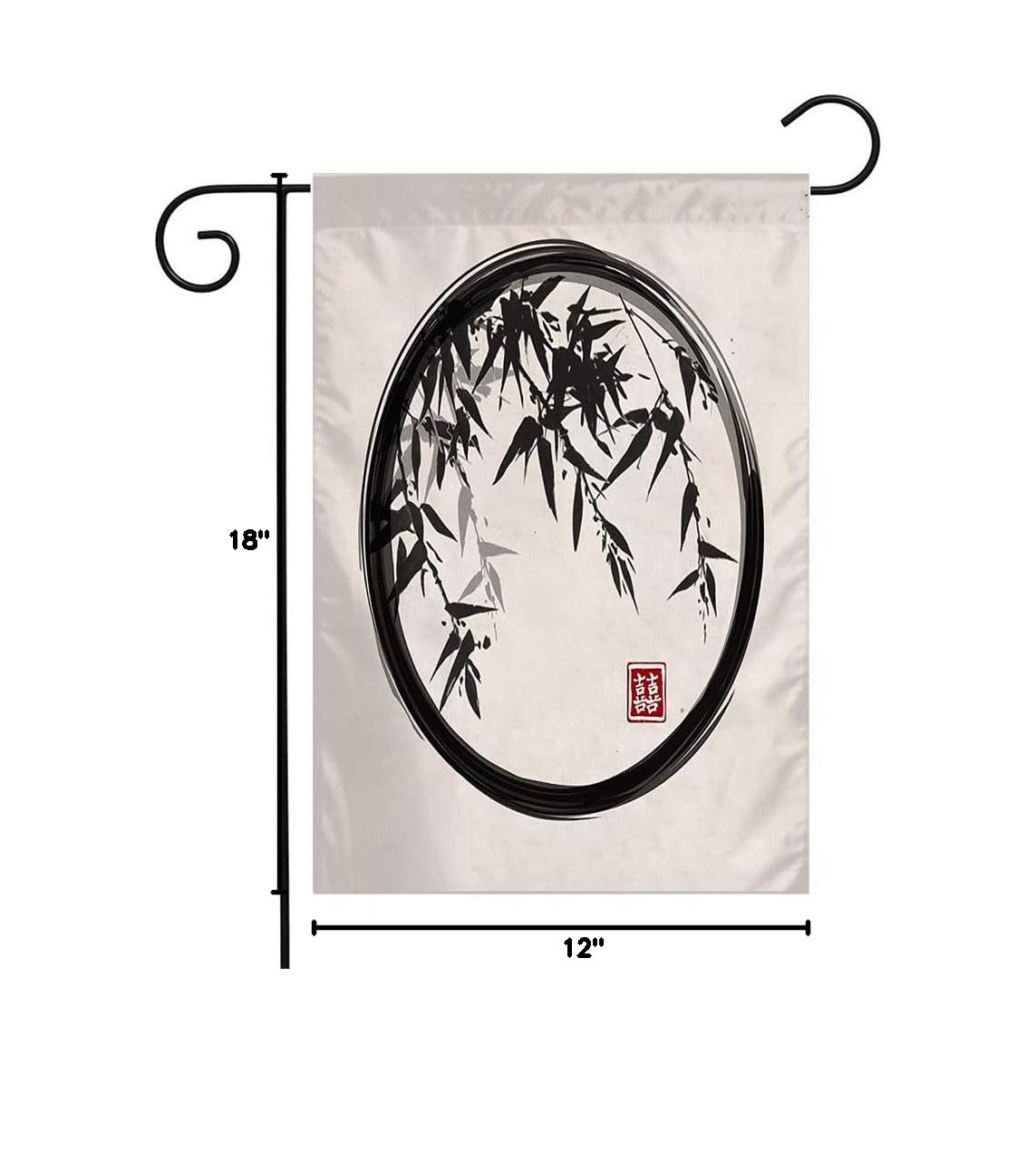 Bamboo Zen Garden Flag - Black Enso Circle with Tree Silhouette - 12x18 Inch Seasonal Outdoor Decor for Patio, Lawn & Home - Perfect Gift for Nature Lovers & Zen Garden Enthusiasts