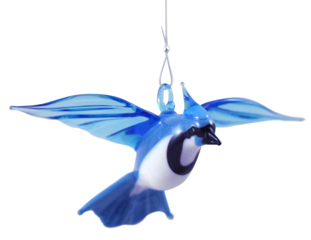 Handcrafted American Blue Jay Glass Ornament - Elegant Hanging Bird Figurine for Christmas Tree, Home Decor, and Gift Giving