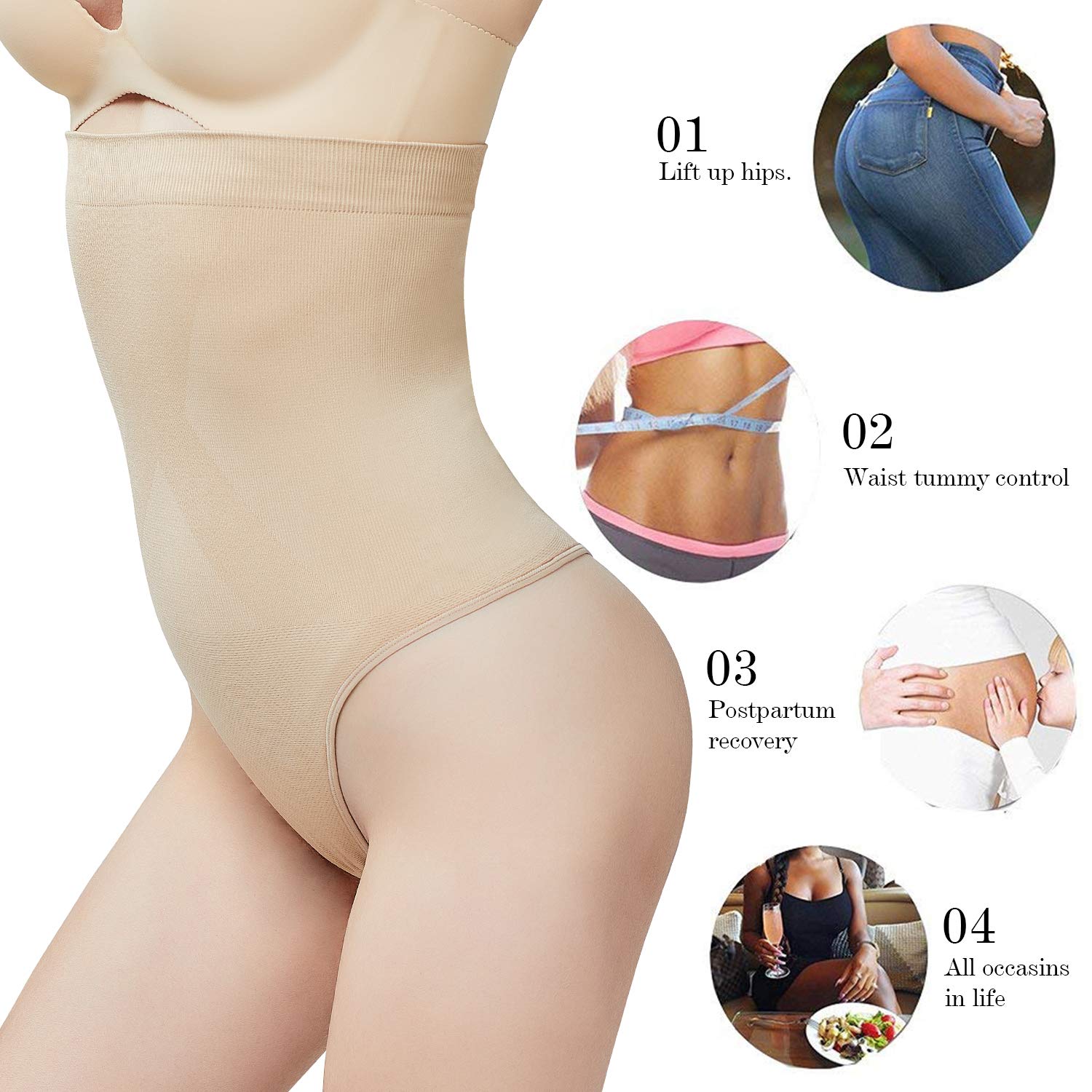 DreamSlim Women's High Waist Seamless Shapewear - Firm Control Tummy Shaper Thong Panties for Smoothing & Slimming | Perfect for Everyday Wear, Special Occasions & Postpartum Recovery