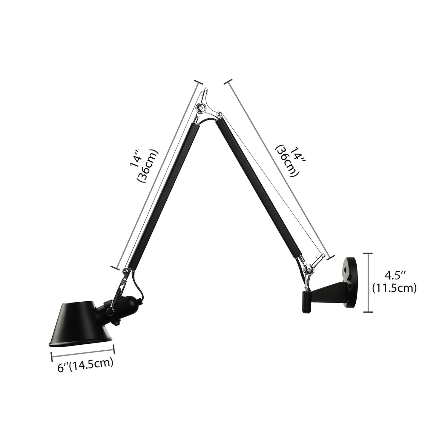 Adjustable Black LED Swing Arm Wall Lamp with Small Empire Shade - Modern 1 Light Wall Sconce for Study, Bedroom & Living Room - Perfect for Reading, Nightstand Lighting and Home Office Decor