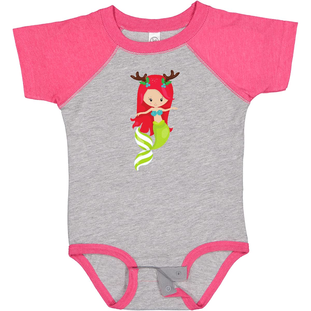 Inktastic Christmas Mermaid Baby Bodysuit - Holiday Mistletoe & Antlers Design - Cute Xmas Outfit for Infants, Toddlers & Newborns - Perfect for Holiday Photos, Parties & Family Gatherings