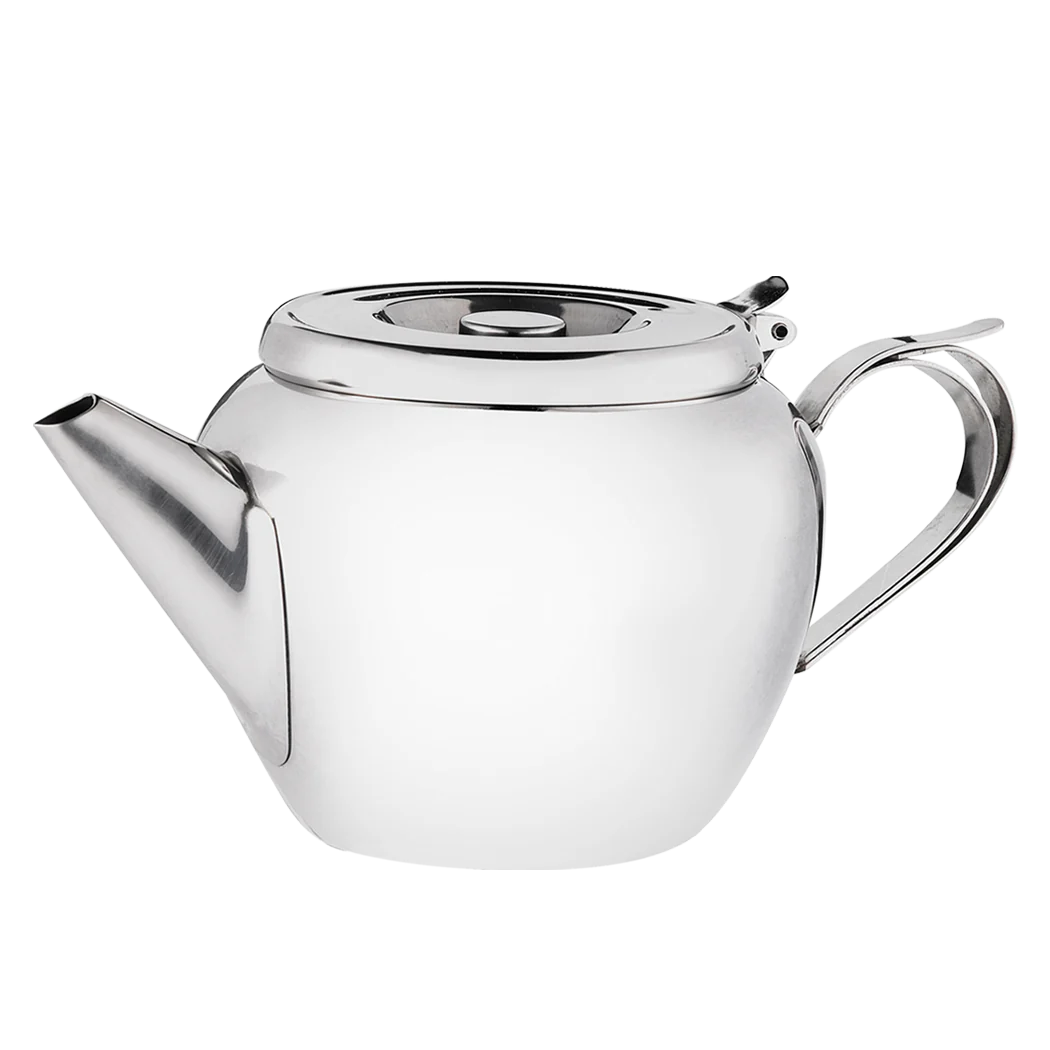 Browne 48 Oz Stackable Stainless Steel Teapot with Built-in Strainer - Perfect for Home, Office & Tea Party Brewing