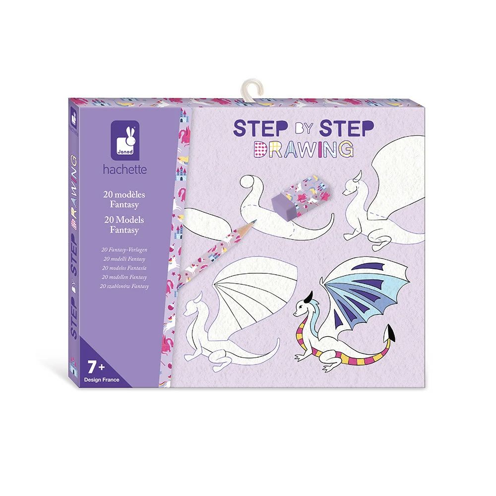 Janod Step by Step Fantasy Drawing Kit for Kids - Learn to Draw Magical Creatures | Perfect for Home, School & Creative Play
