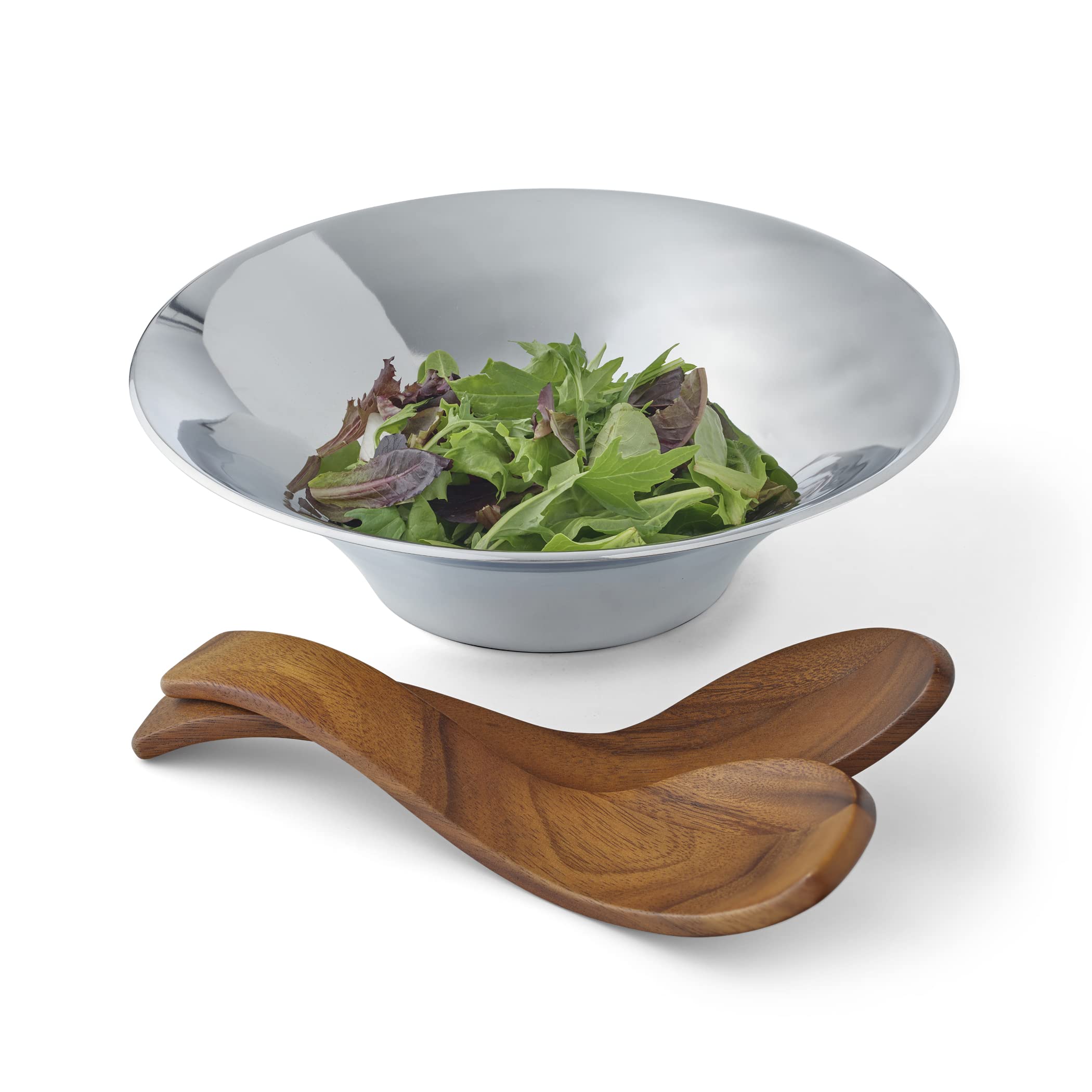 Nambe Chillable Salad Bowl with Servers – Large Chilled Serving Bowl with Utensils for Parties & Entertaining | Keep Veggies, Fruits, Potato & Pasta Cold | Refrigerator Safe | Designed by Scott Henderson | Perfect for BBQs, Picnics & Summer Gatherings