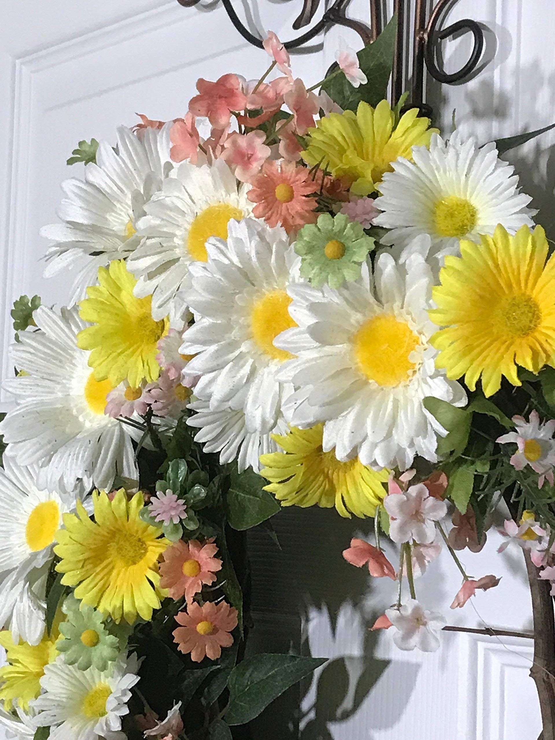 Beautiful Daisy Spring Wreath for Front Door Decor - Floral Wreath for Easter, Mother's Day & Spring Home Decor