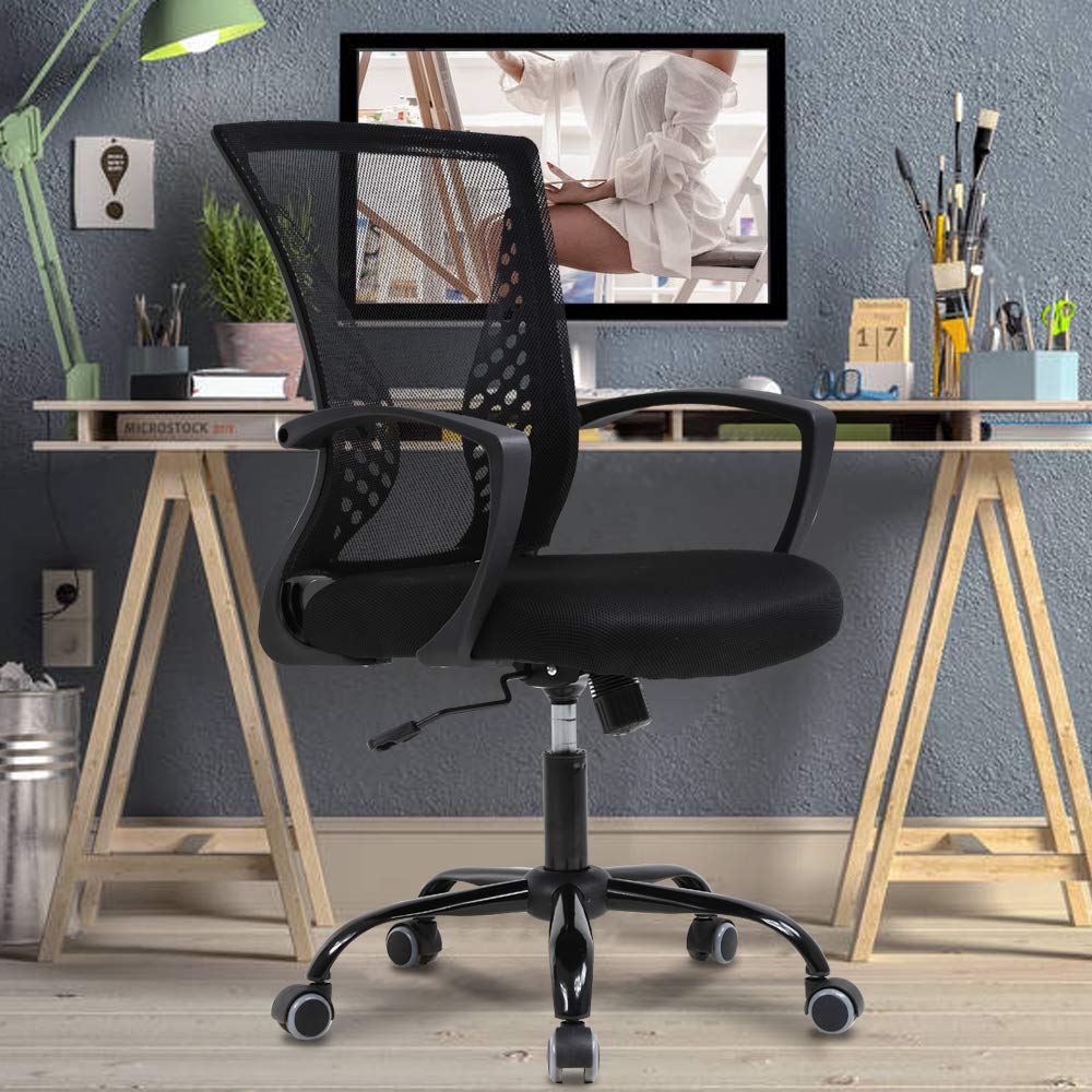 Ergonomic Office Chair with Lumbar Support - Adjustable Mesh Back Executive Chair, Swivel Rolling Task Chair for Home Office & Conference Room - Breathable Comfort for Long Hours (Black) - Perfect for Remote Work, Gaming & Study Sessions
