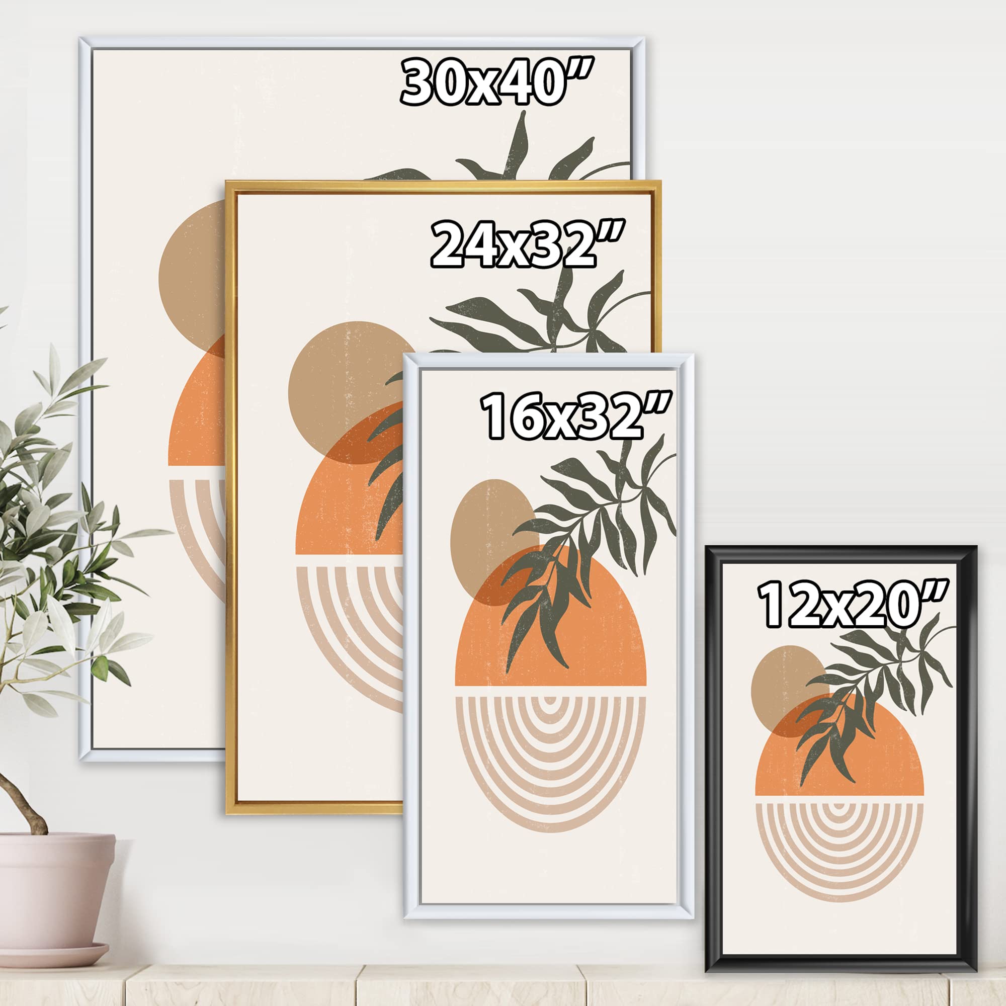 Abstract Sun Moon Leaf Canvas Wall Art - Modern Framed Geometric Print for Living Room, Bedroom & Office Decor