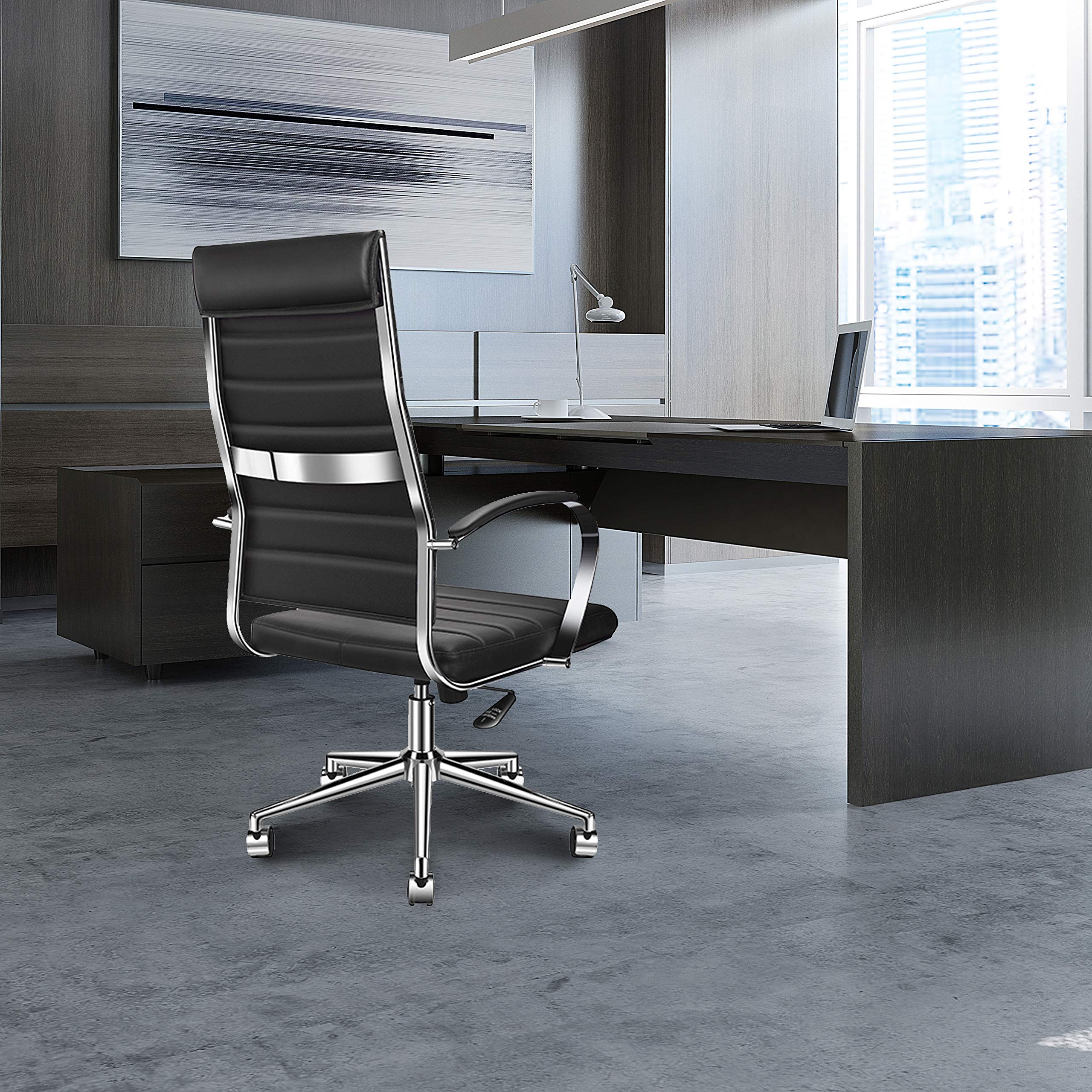 Ergonomic Office Chair with Adjustable Height & Swivel - High Back Vegan Leather Desk Chair with Lumbar Support & Armrests - Perfect for Home Office, Gaming & Workspace (Black)