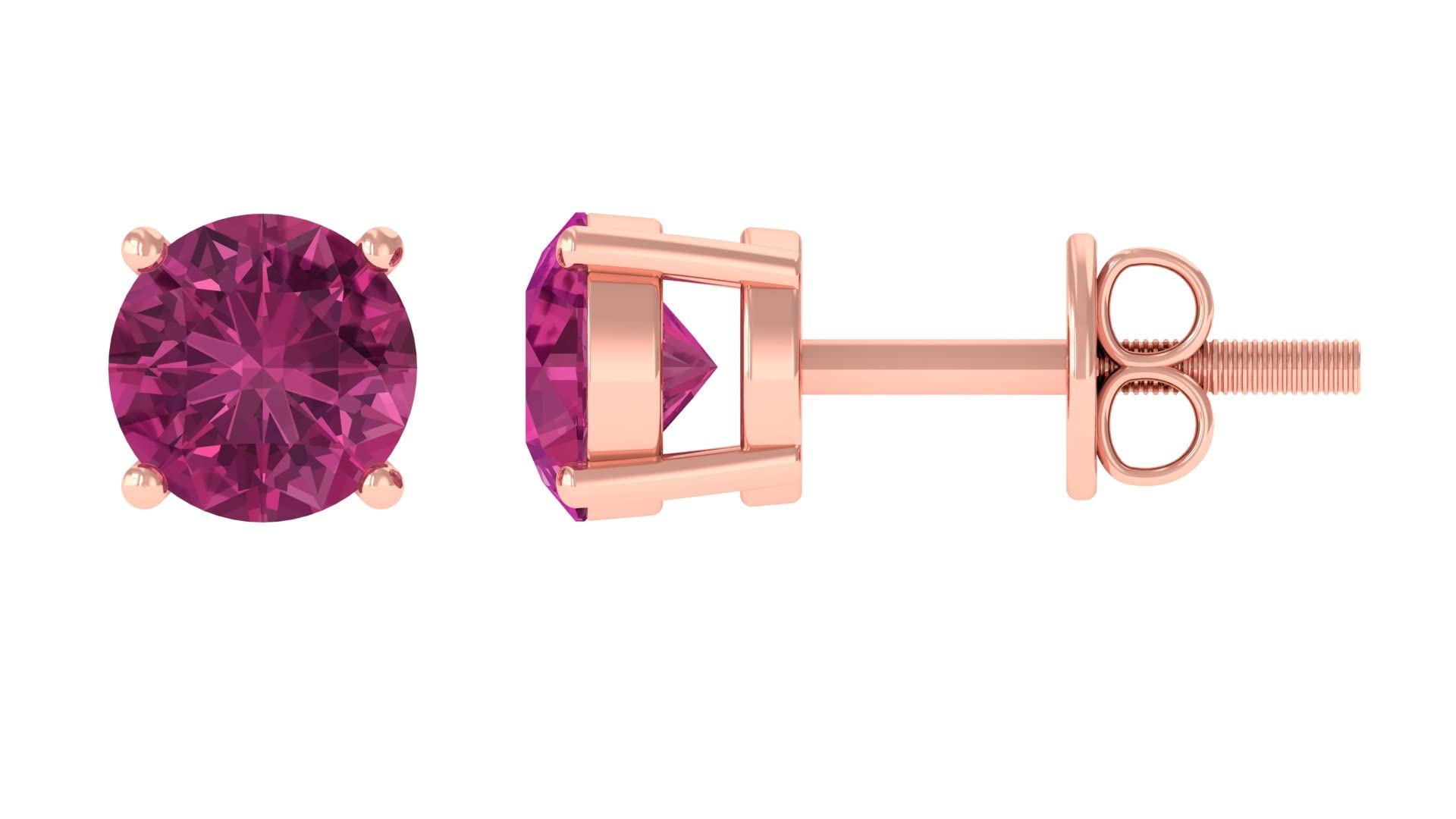 1 CT Pink Tourmaline Stud Earrings - 5 MM Round Solitaire 14K Solid Gold Earrings for Women - Perfect for Valentine's Day, Anniversary & Everyday Elegance