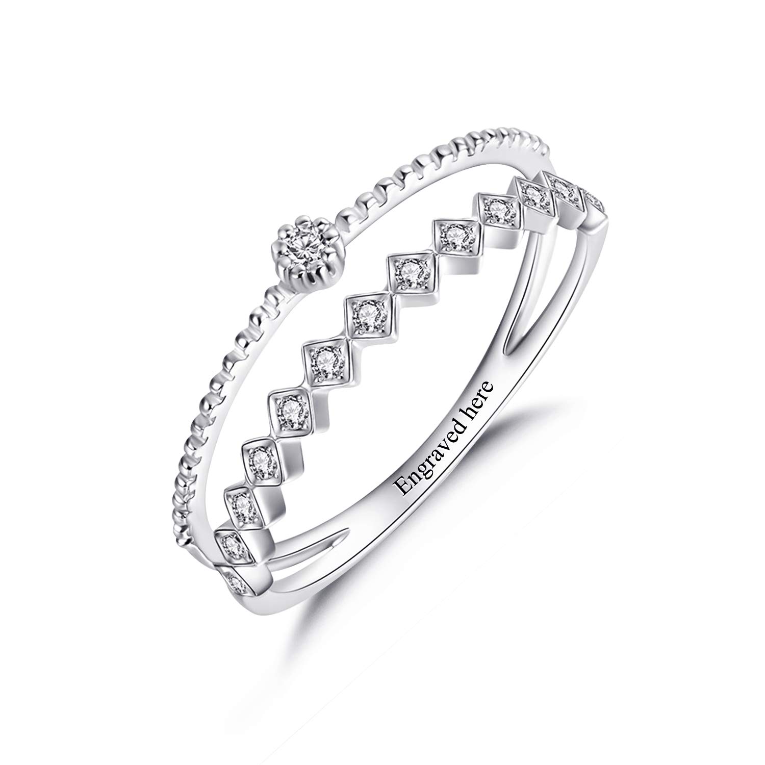 Custom Engraved 14 Moissanite Diamond Promise Ring for Women - 925 Sterling Silver Personalized Wedding Band - Anniversary & Engagement Jewelry Gift for Her - Perfect for Proposals, Weddings & Special Occasions