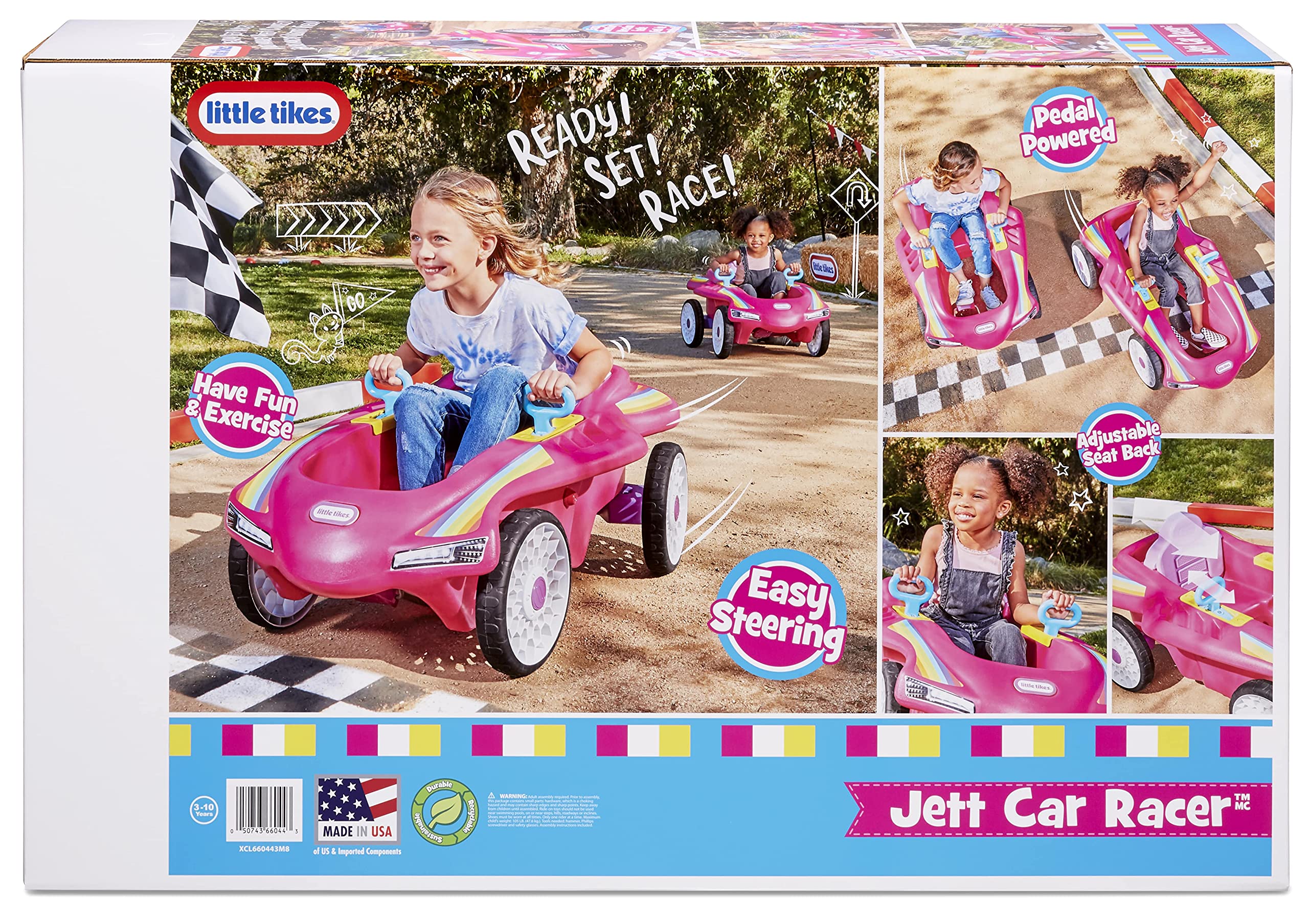 Little Tikes Jett Car Racer Pink - Adjustable Ride On Toy Car for Kids Ages 3-10 | Dual Handle Steering & Racing Control | Perfect Outdoor Play Toy & Birthday Gift for Boys & Girls | Great for Backyard Fun, Playdates & Preschool Activities