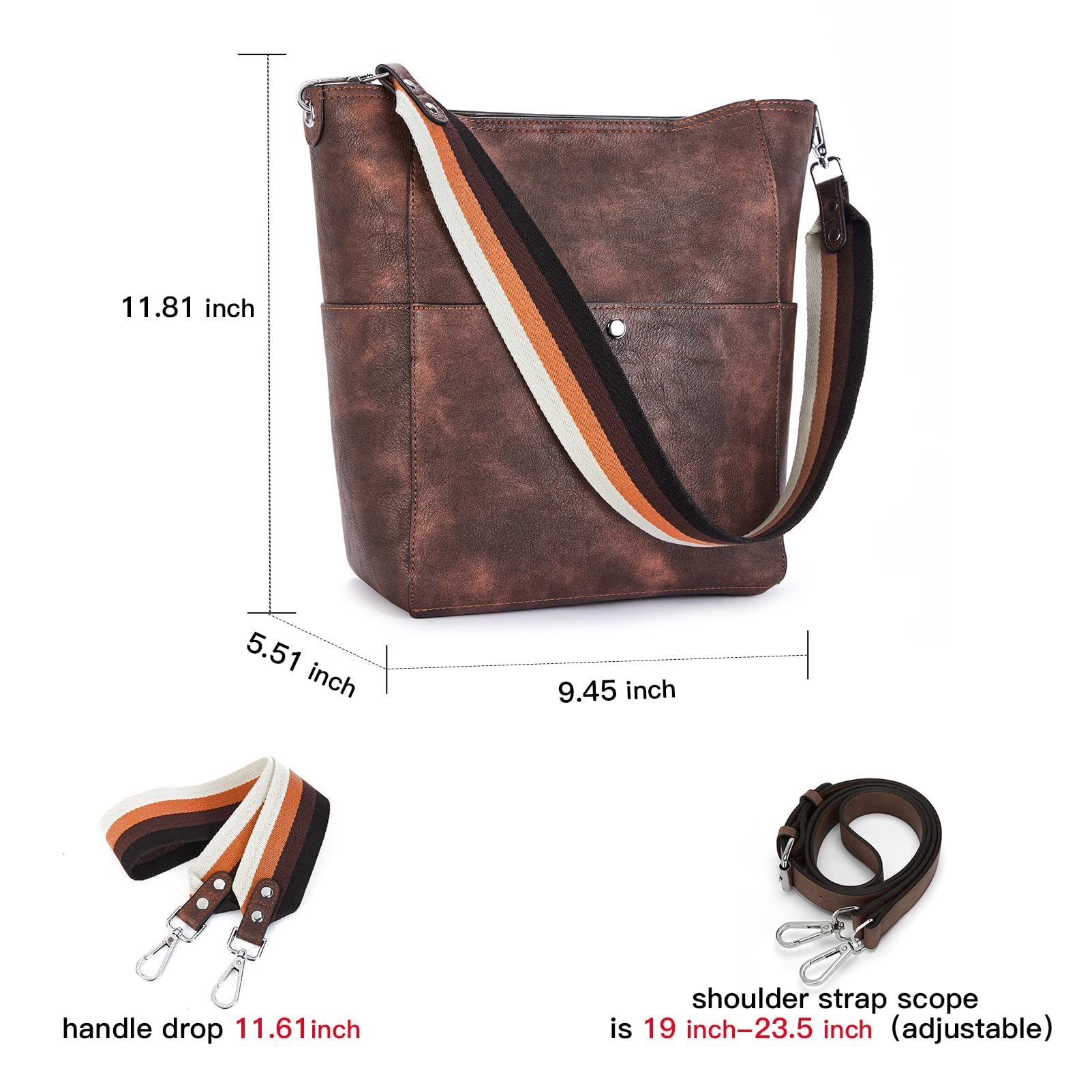 BROMEN Leather Hobo Handbag for Women - Crossbody Purse for Daily Use