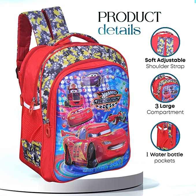 Happile Kids Backpack for School - Red & Multicolor Small Backpack for Ages 4-7 Years | Perfect for Preschool, Play School & Daycare Use