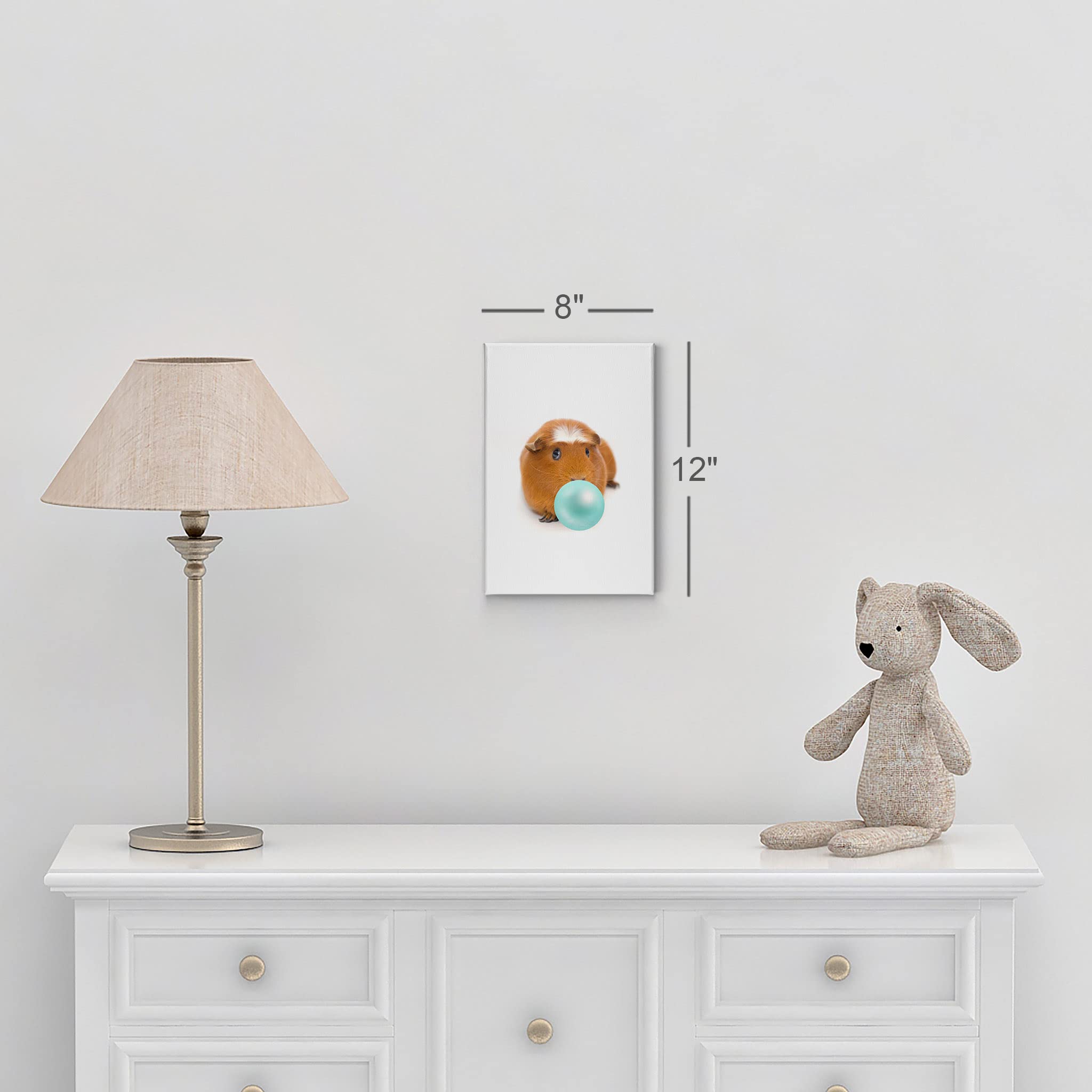 Fluffy Guinea Pig Chewing Bubble Gum Canvas Wall Art Print - 36x24 | Pet Lover Gift, Rodent Portrait, Animal Decor for Living Room, Bedroom & Nursery | Perfect for Guinea Pig Enthusiasts & Kids' Rooms