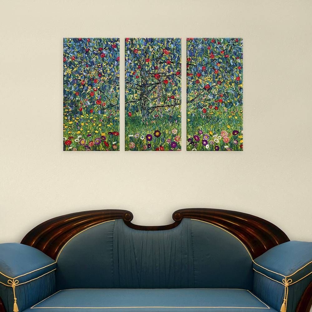 Gustav Klimt Apple Tree 3-Panel Canvas Wall Art Print | 42x28 Inch (107x71cm) Fine Art Photo Paper Poster | Modern Home Decor for Living Room, Bedroom & Nursery | Oil Painting Reproduction for Wall Decor