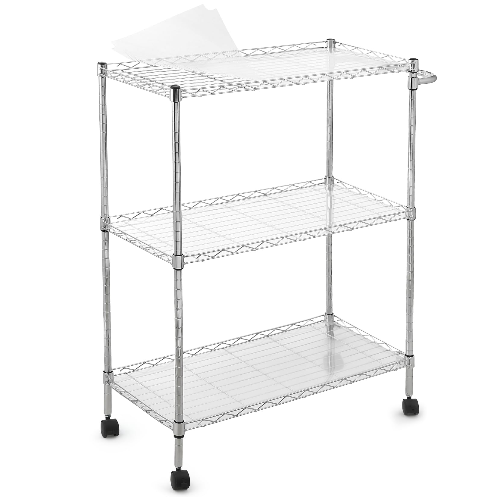 GARVEE 3-Tier Rolling Kitchen Cart with Handle & Shelf Liner - 300LBS Capacity Mobile Utility Cart for Kitchen, Restaurant, Office & Home Storage - Perfect for Organizing Spices, Cookware & Serving Dishes