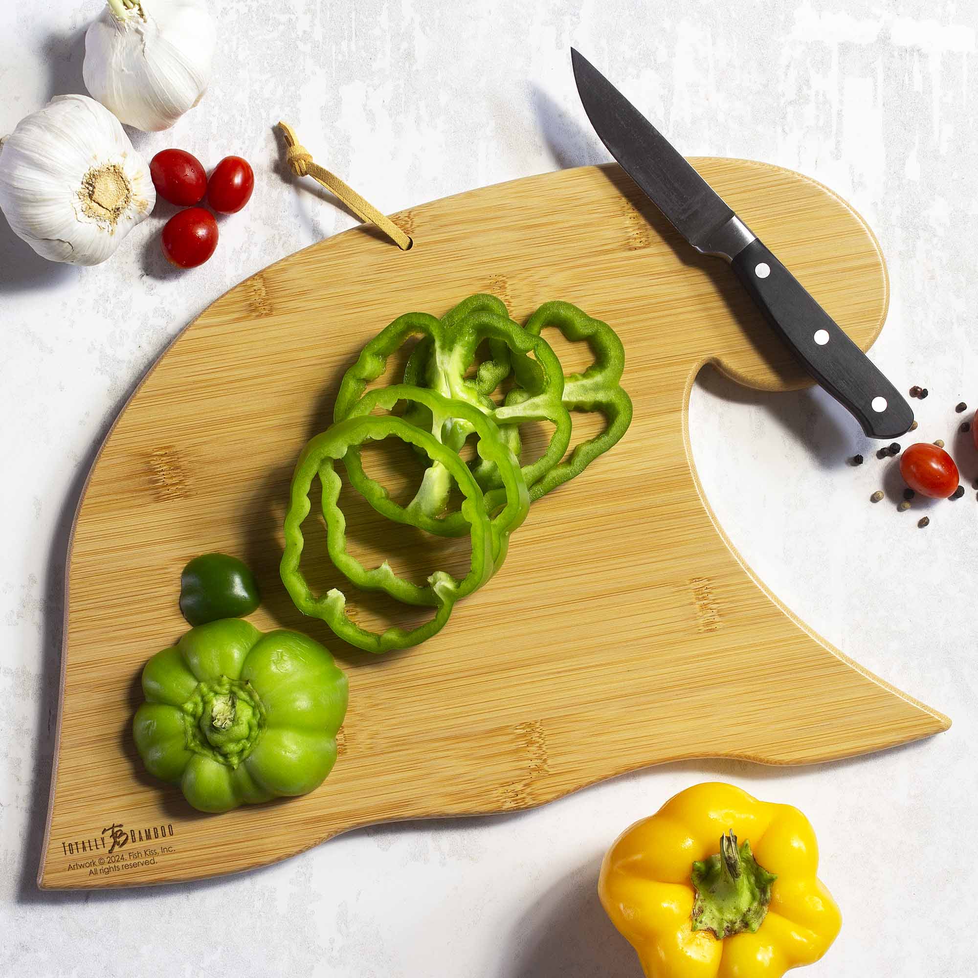 Hawaiian Islands Wooden Cutting Board with Fish Kiss™ Artwork - Perfect for Kitchen Decor, Serving Charcuterie & Tropical Themed Parties