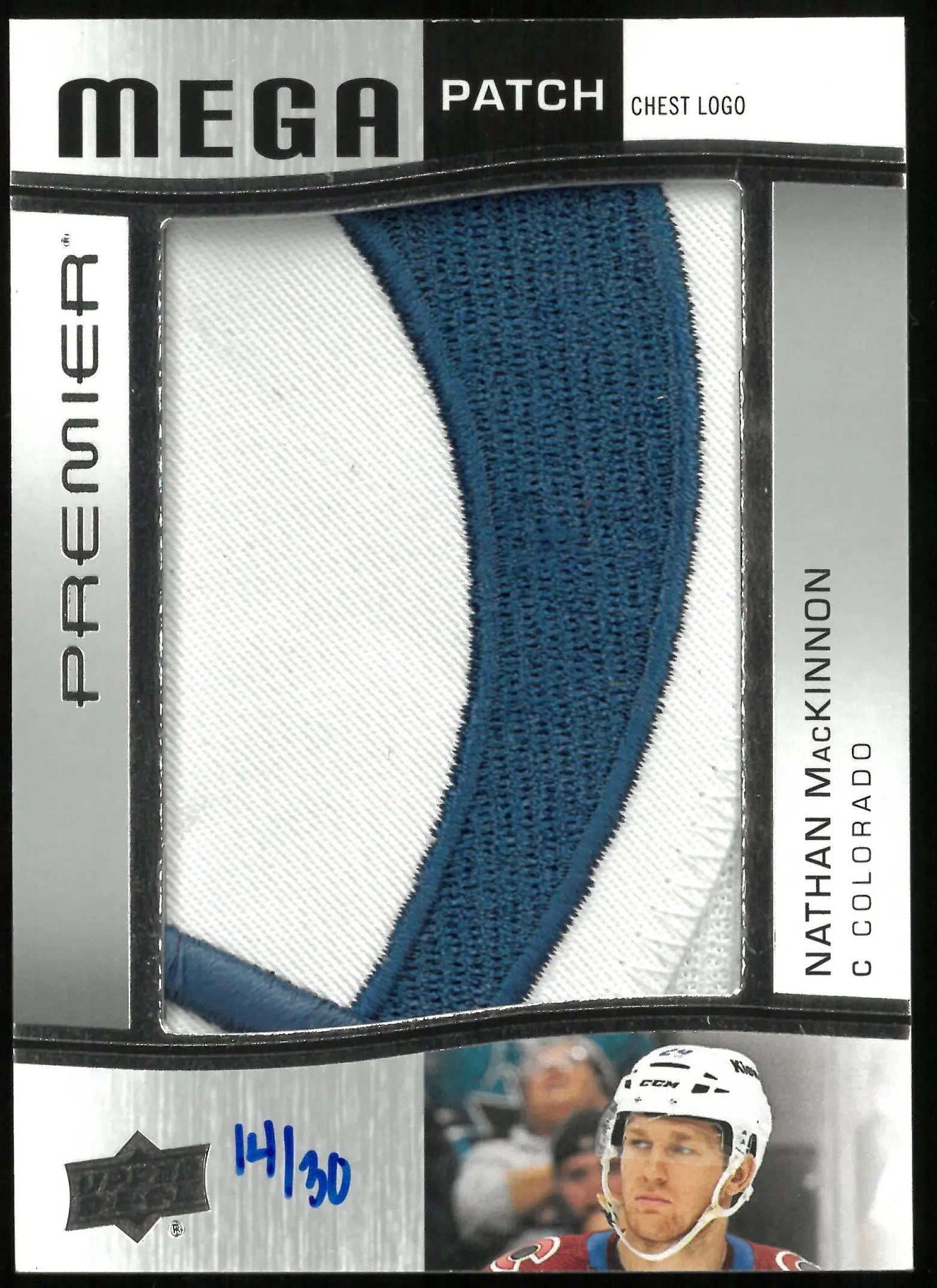 2023-24 Upper Deck Premier Hockey Nathan MacKinnon Mega Patch Chest Logo #/30 - Rare Collectible for Hockey Fans & Sports Memorabilia Enthusiasts - Perfect for Display, Trading, and Investment