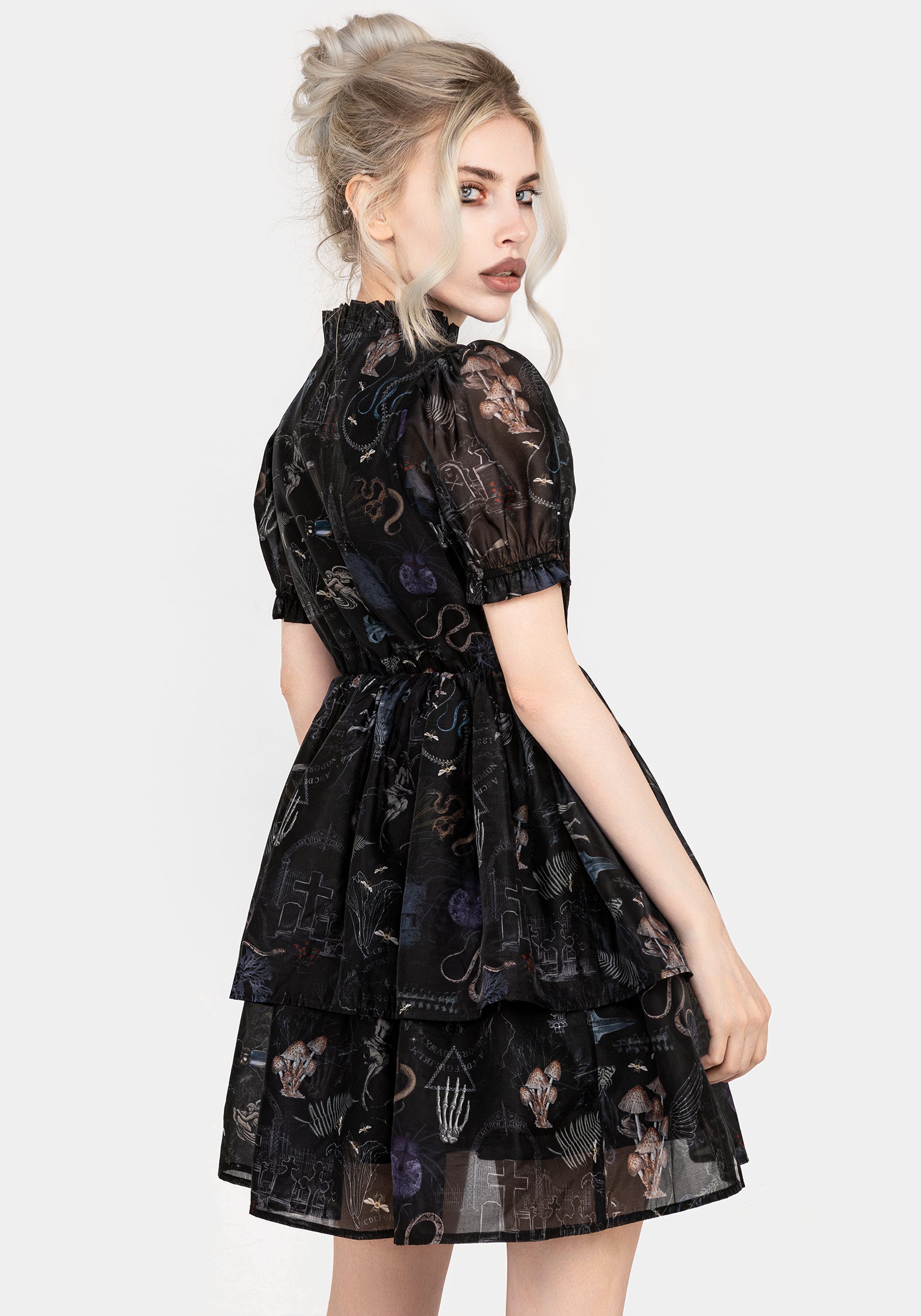 Elegant Victorian Print Layered Organza Mini Dress for Women - Perfect for Parties, Weddings & Special Occasions