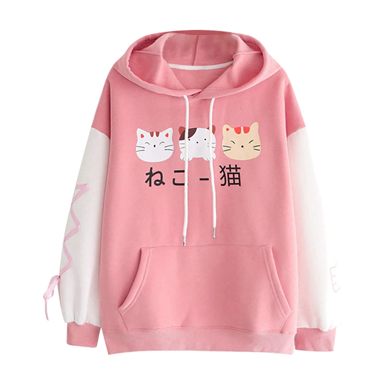Cute Cat Ear Hoodie for Women & Teens - Long Sleeve Cat Print Pullover Sweatshirt | Cozy Casual Wear for School, Street Fashion & Cat Lovers