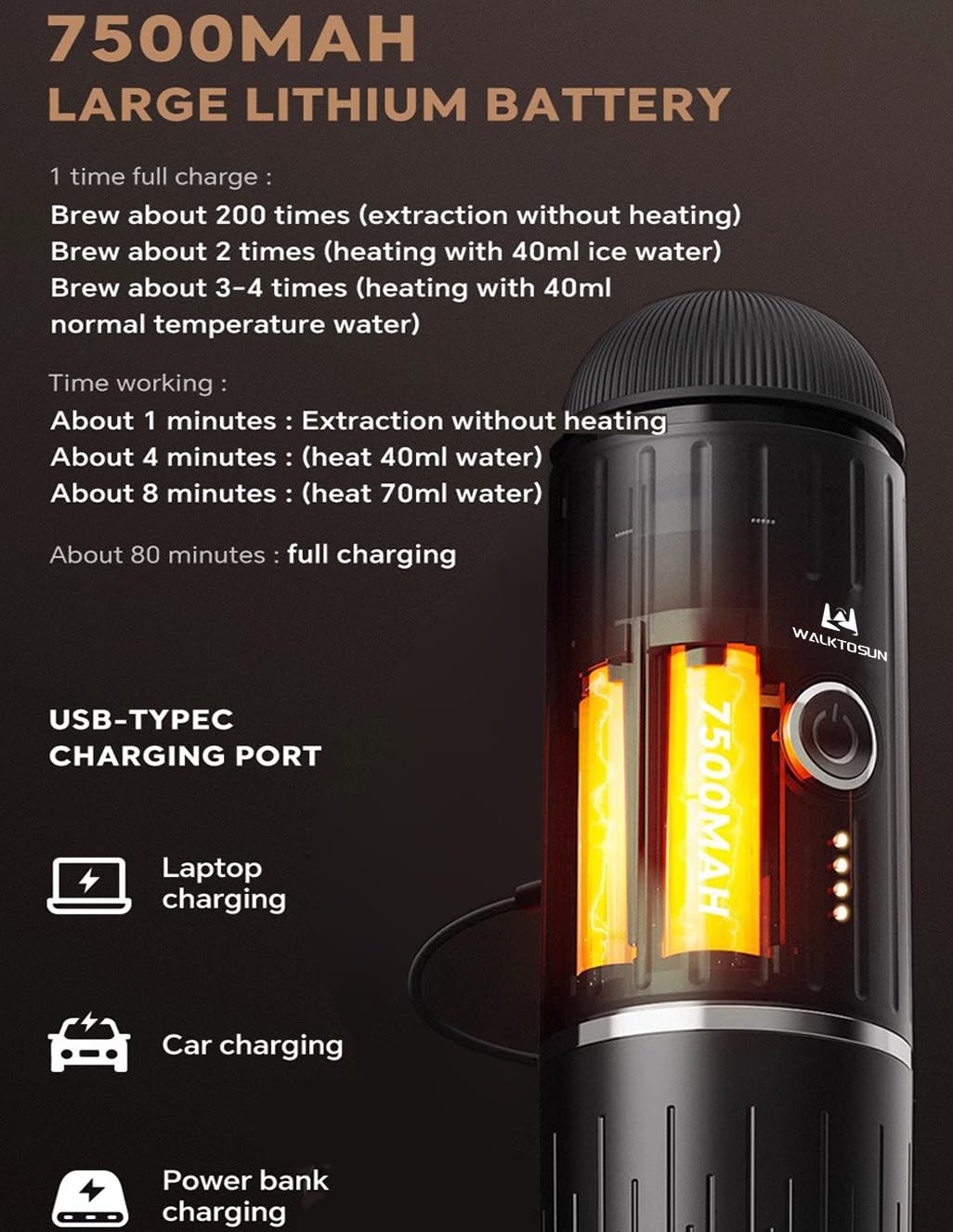 Portable Electric Espresso Coffee Maker - 19 Bar Pressure, Self-Heating, Battery Powered - Compatible with Ground Coffee & Nespresso Capsules - Perfect for Travel, Camping, Hiking, RV, Office & Outdoor Use (Black)