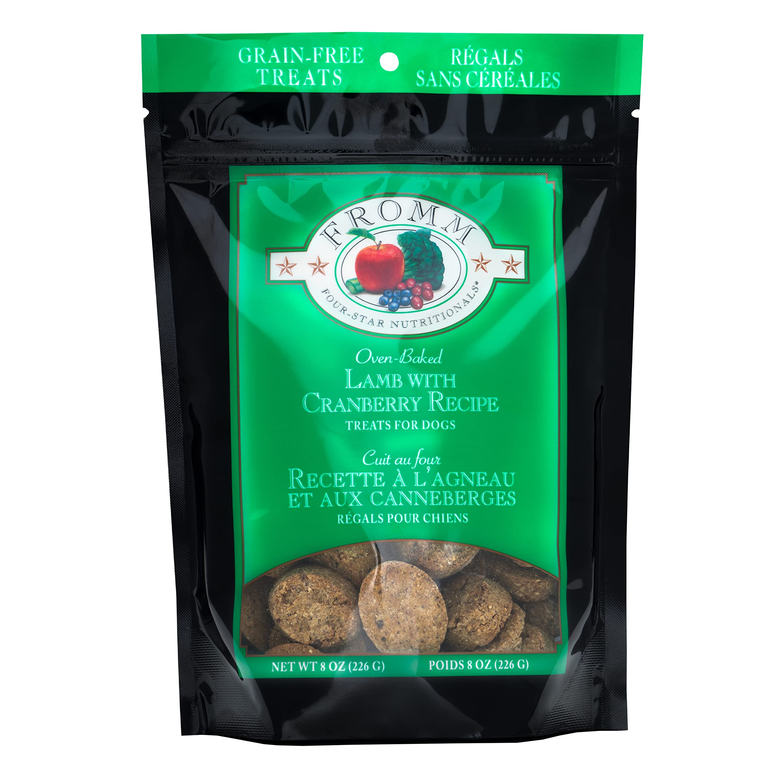 Premium Oven-Baked Fromm Four-Star Nutritionals Lamb & Cranberry Dog Treats - Grain-Free, All-Natural Dog Snacks - 8 oz - Perfect for Training, Rewards & Dental Health