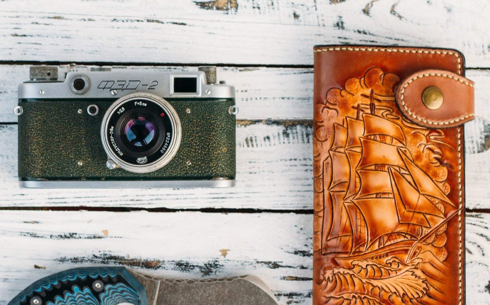 3D Genuine Leather Men's Wallet - Sailboat Anchor Yacht Design, Handmade Biker Long Wallet with Airbrush Art, Custom Personalized Carved Leather Wallet for Men | Perfect Gift for Sailors, Bikers & Travel Enthusiasts