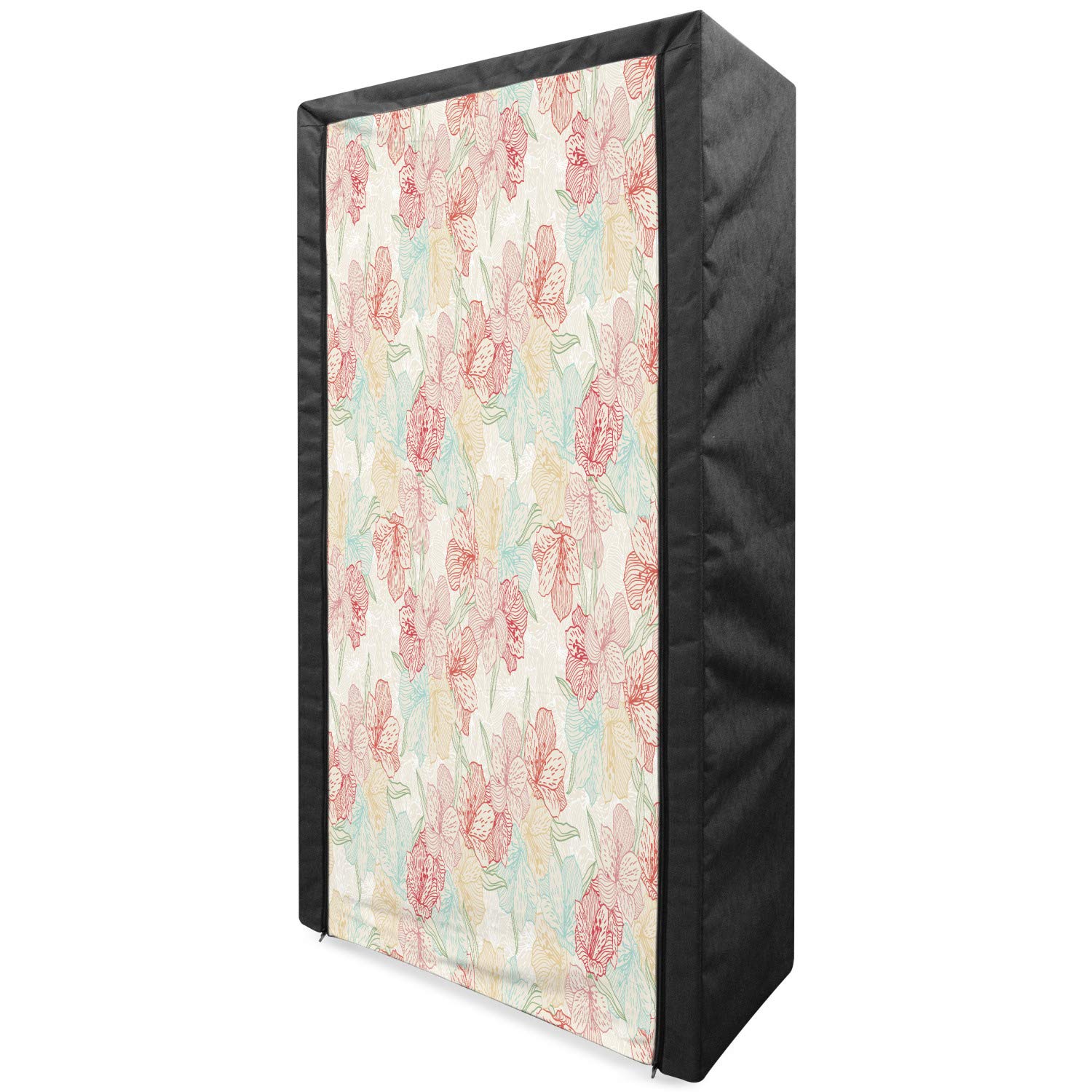 Ambesonne Floral Portable Fabric Wardrobe - Vintage Orchid Design with Shelves, 33.5 Inch Clothing Organizer & Storage Closet for Bedroom, Closet, Dorm - Multicolor Soft Abstract Blossom Pattern